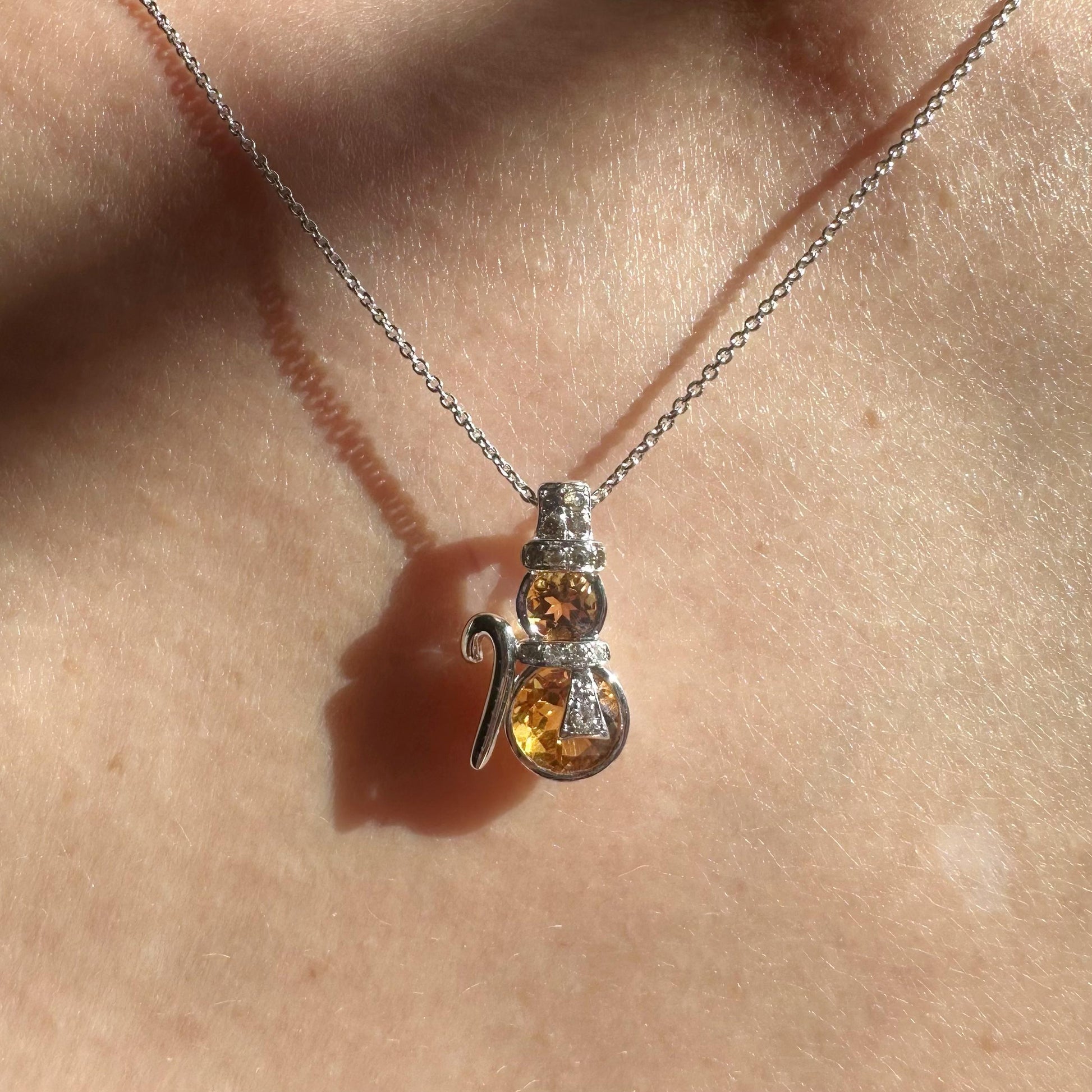 18K Solid Gold Citrine Snowman Pendant