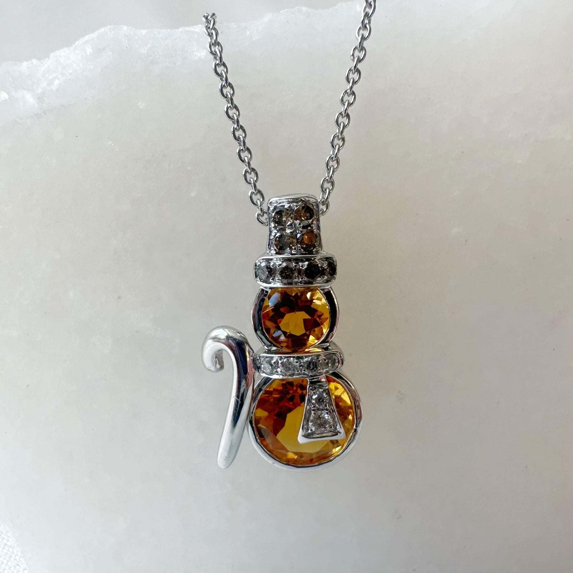 18K Solid Gold Citrine Snowman Pendant