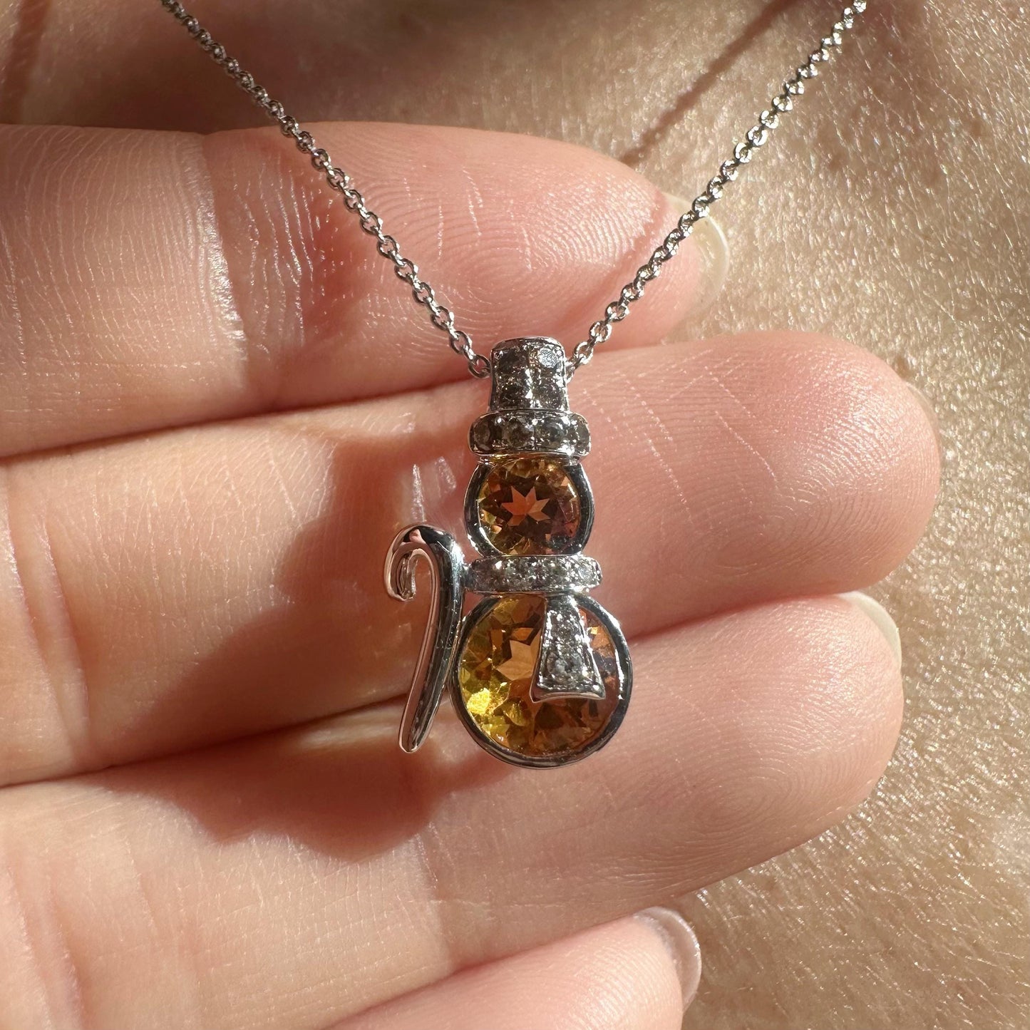 18K Solid Gold Citrine Snowman Pendant