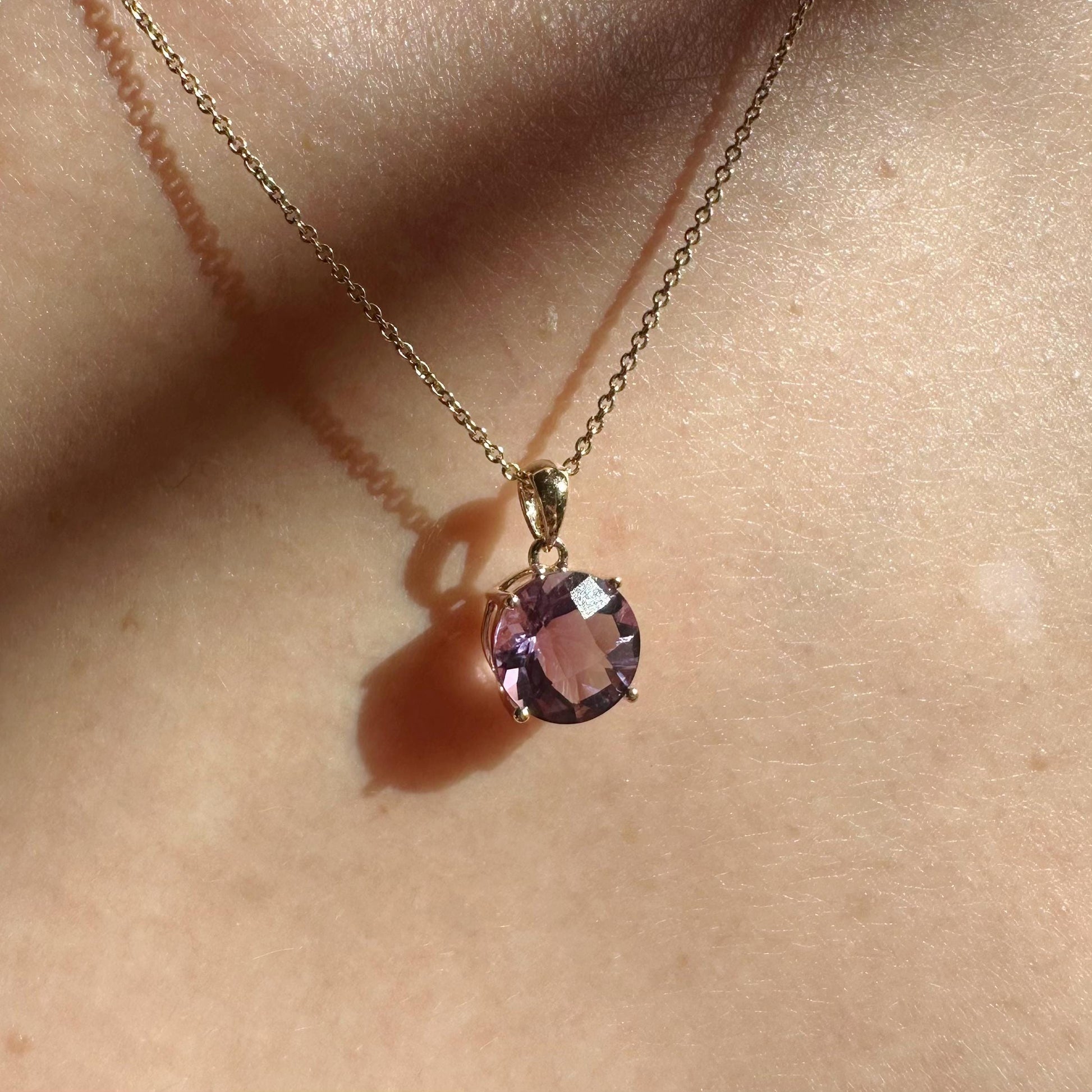 14K Solid Gold Genuine Amethyst Pendant