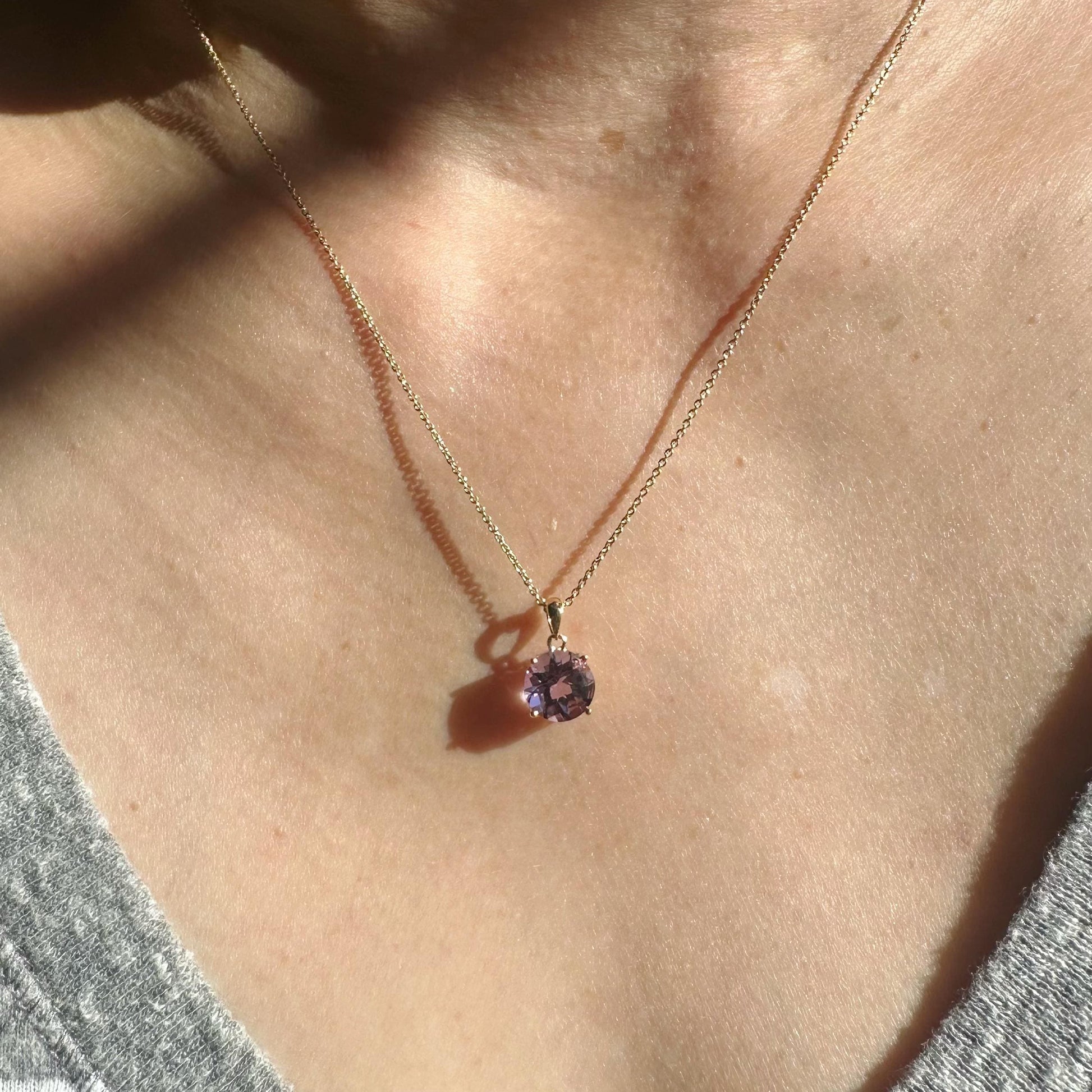 14K Solid Gold Genuine Amethyst Pendant