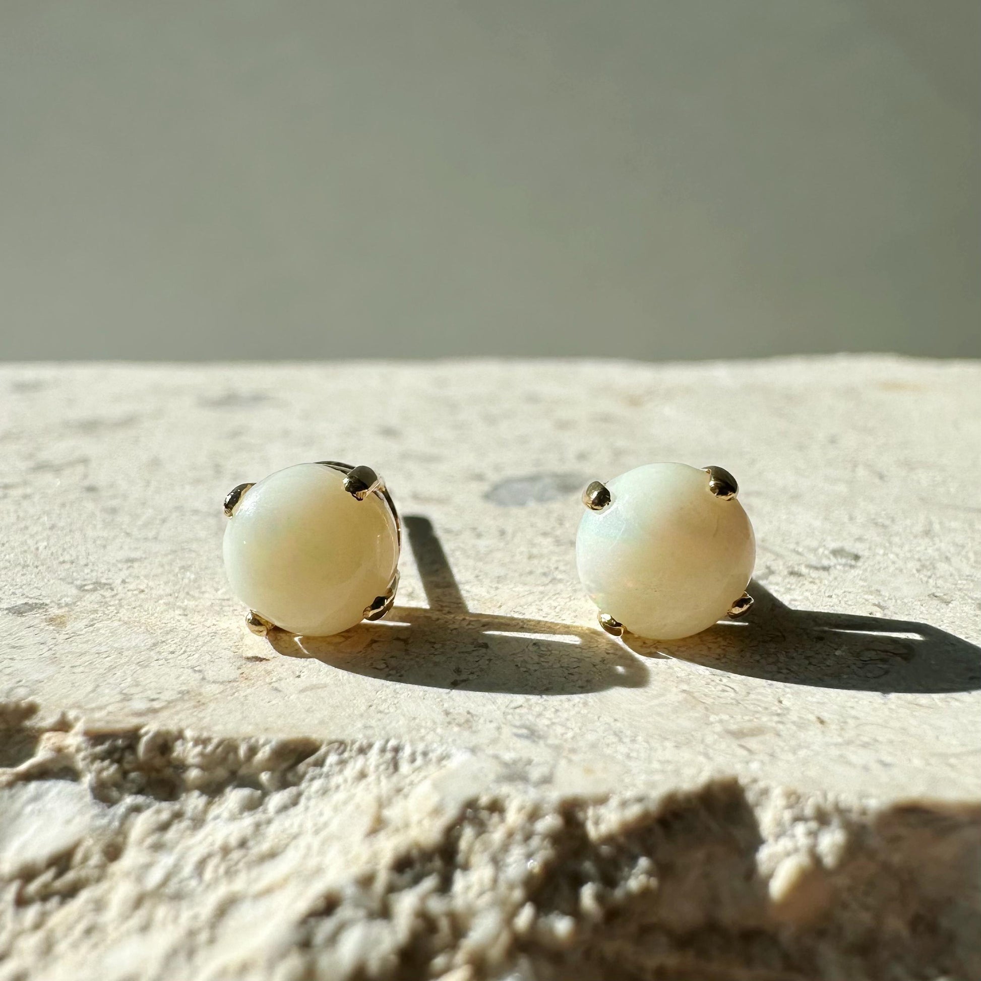 14K Solid Gold 6mm Australian Genuine Opal Studs