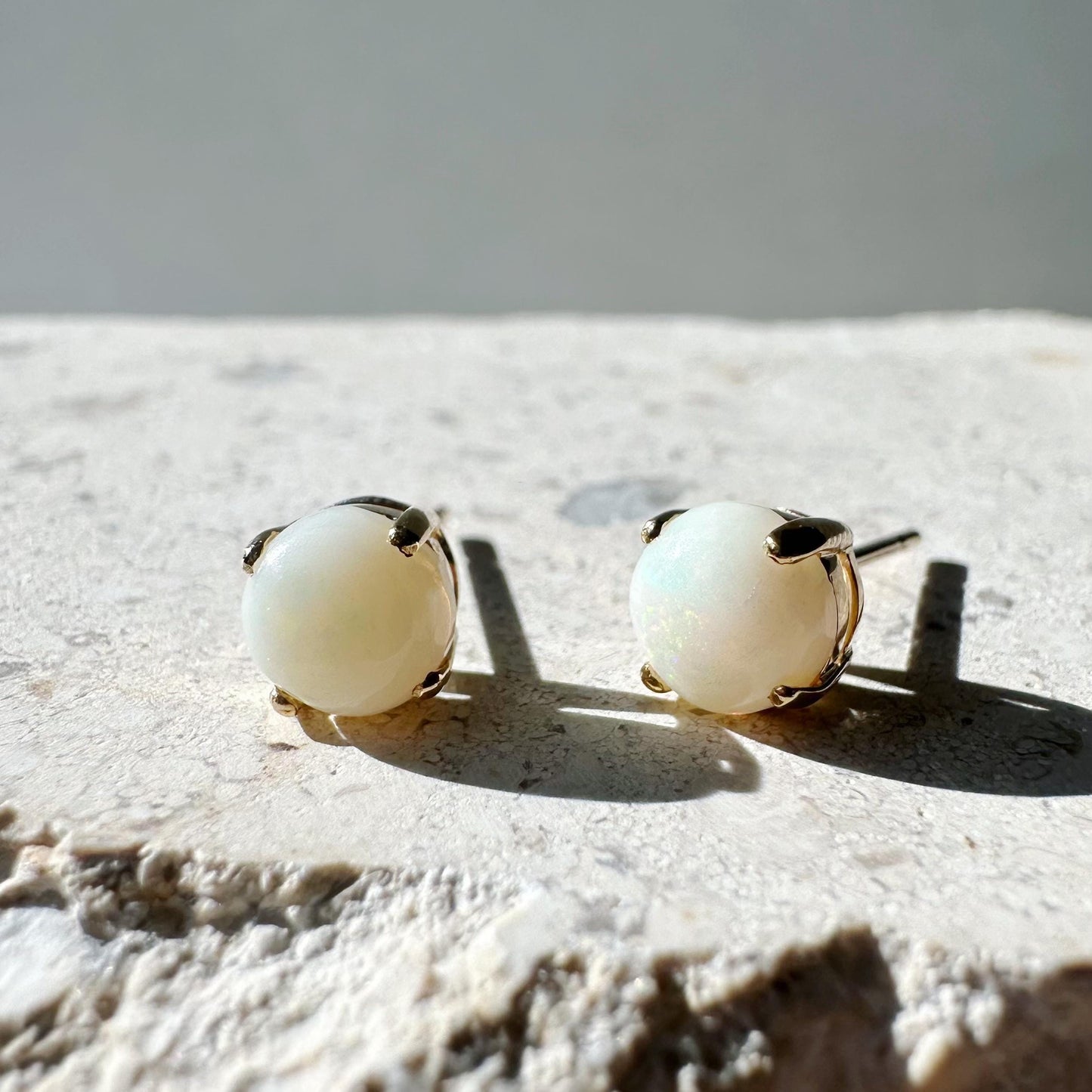 14K Solid Gold 6mm Australian Genuine Opal Studs