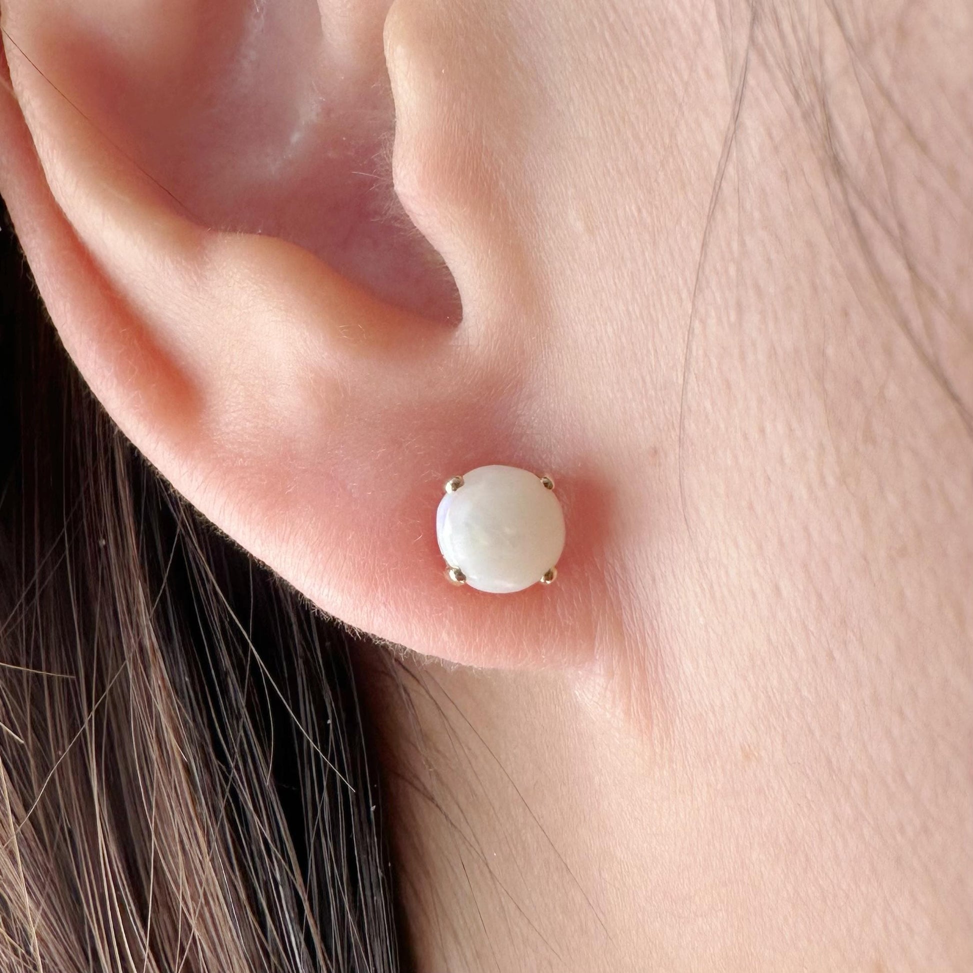 14K Solid Gold 6mm Australian Genuine Opal Studs