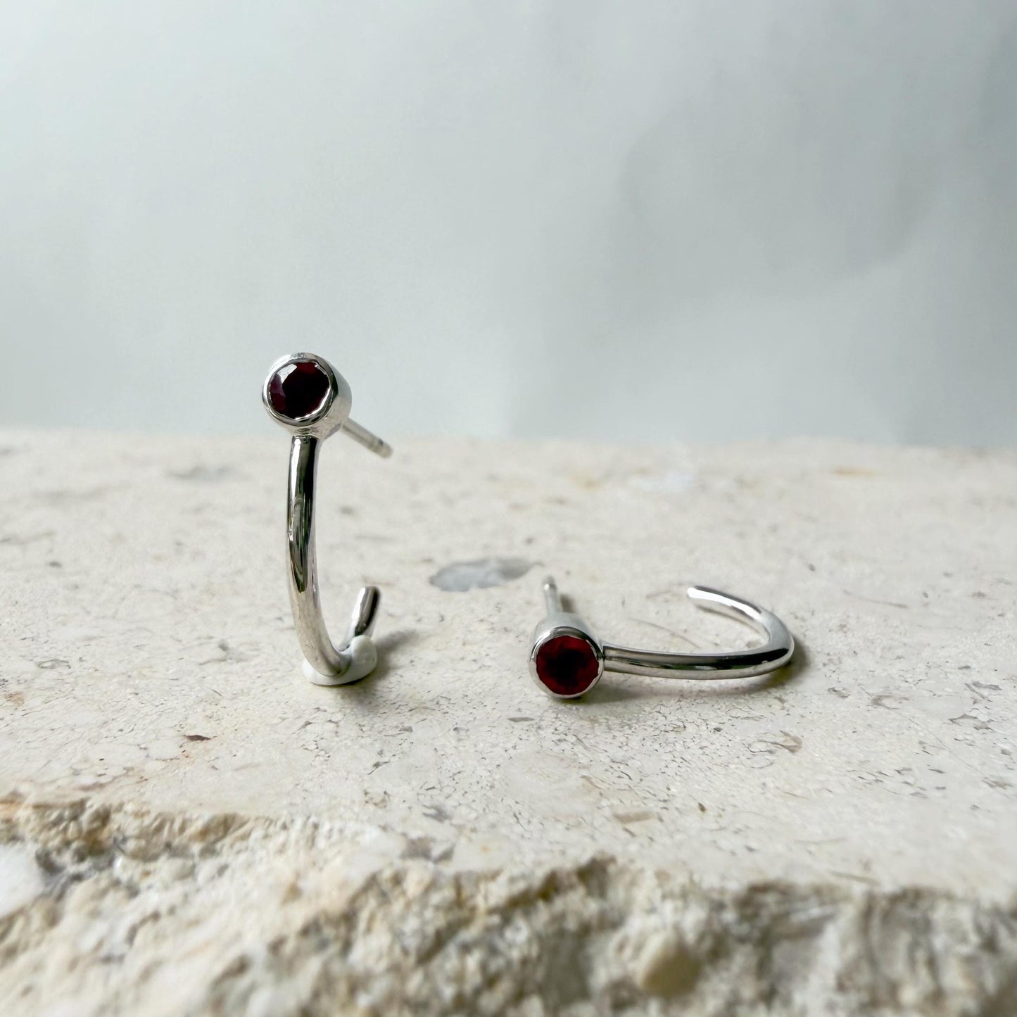 14K Solid White Gold 0.20 Carat Ruby Huggie Earrings