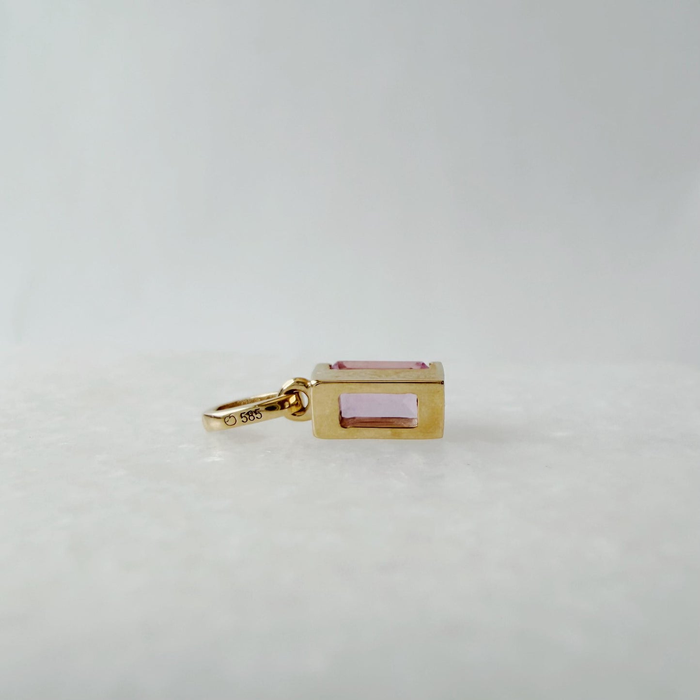 14K Solid Gold Genuine Pink Sapphire Baguette Necklace