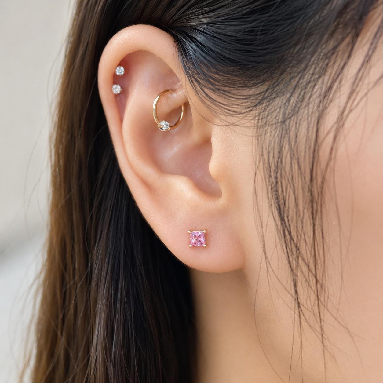 14K Solid Gold 0.71 Carat Pink Sapphire Stud Earrings | Genuine Pink Sapphire Earrings | Princess Cut Studs | September Birthstone