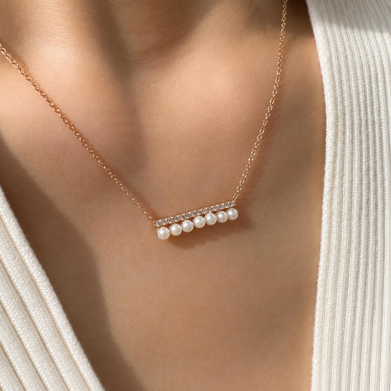 18K Rose Gold Akoya Pearl Necklace | Diamond Pearl Bar Necklace | Natural Diamond Jewelry | Gift for Her