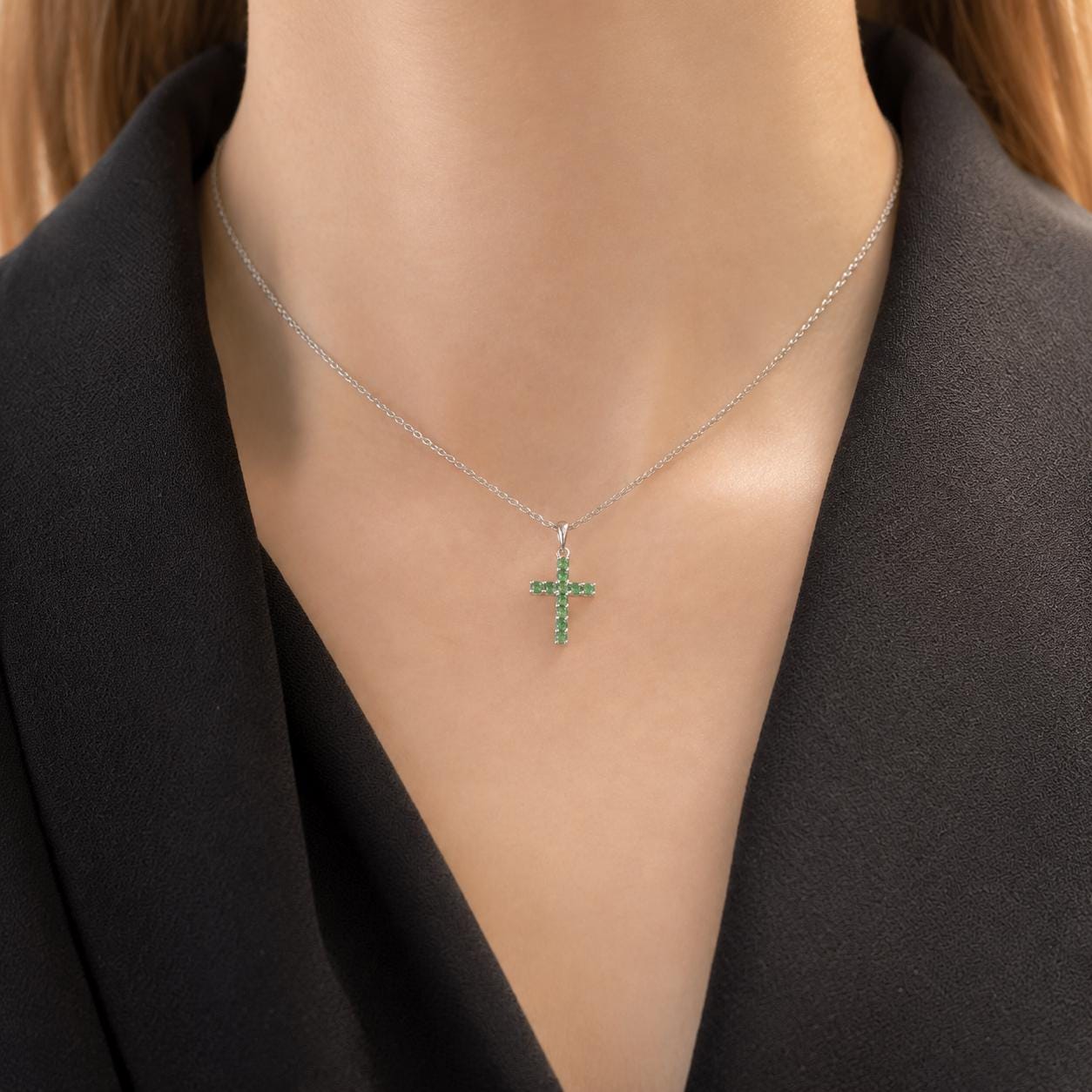 14K Solid Gold Genuine Emerald Cross Pendant (pendant only no chain)