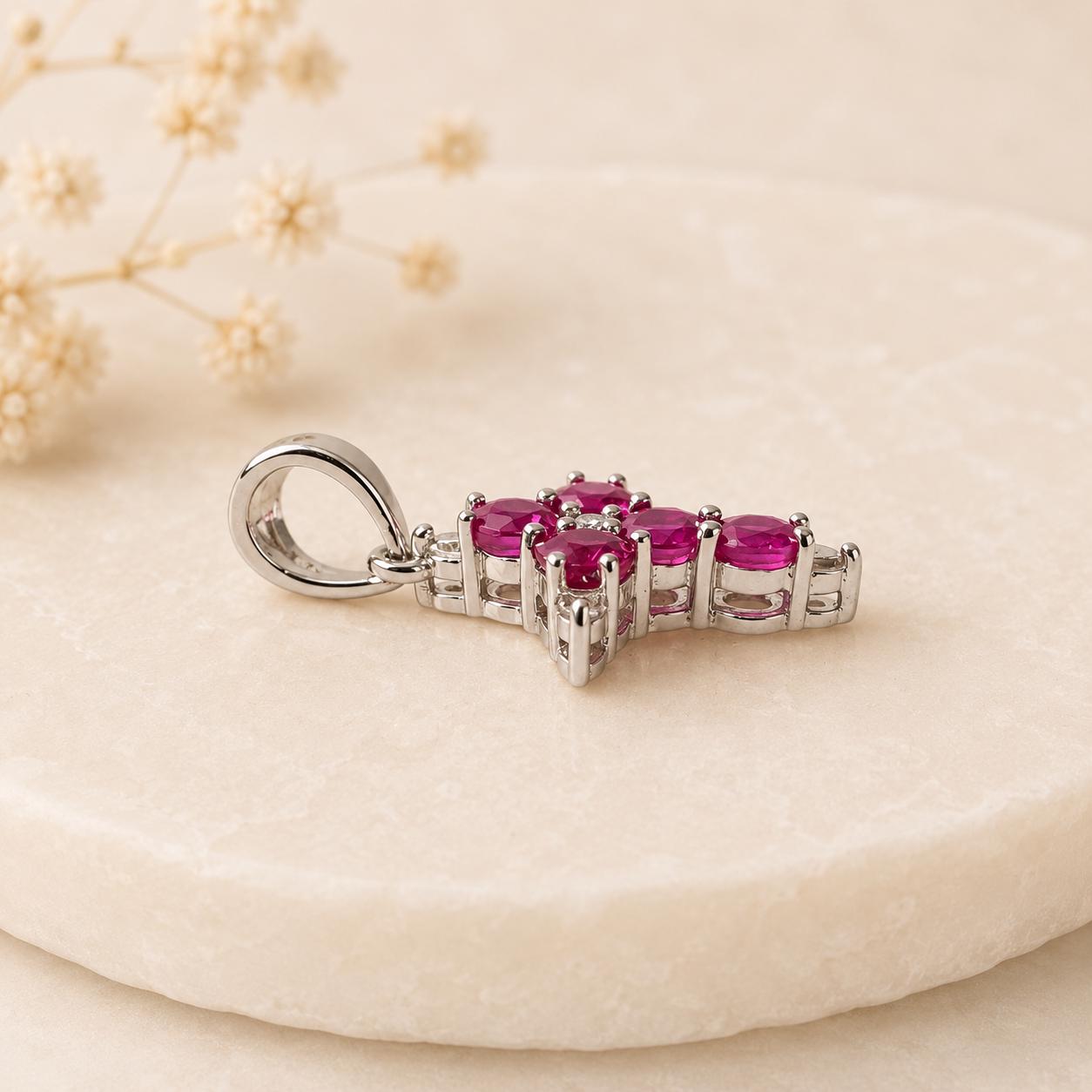 14K Solid Gold Genuine Ruby and Diamond Dainty Cross Pendant (pendant only)