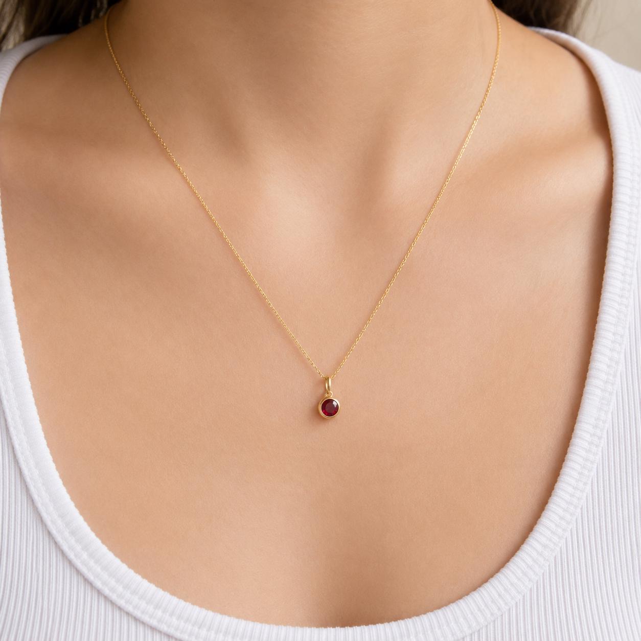 Rubellite Necklace, 14K Solid Gold Bezel Pendant, Genuine Pink Tourmaline Necklace, October Birthstone Gift, Dainty Necklace for Her