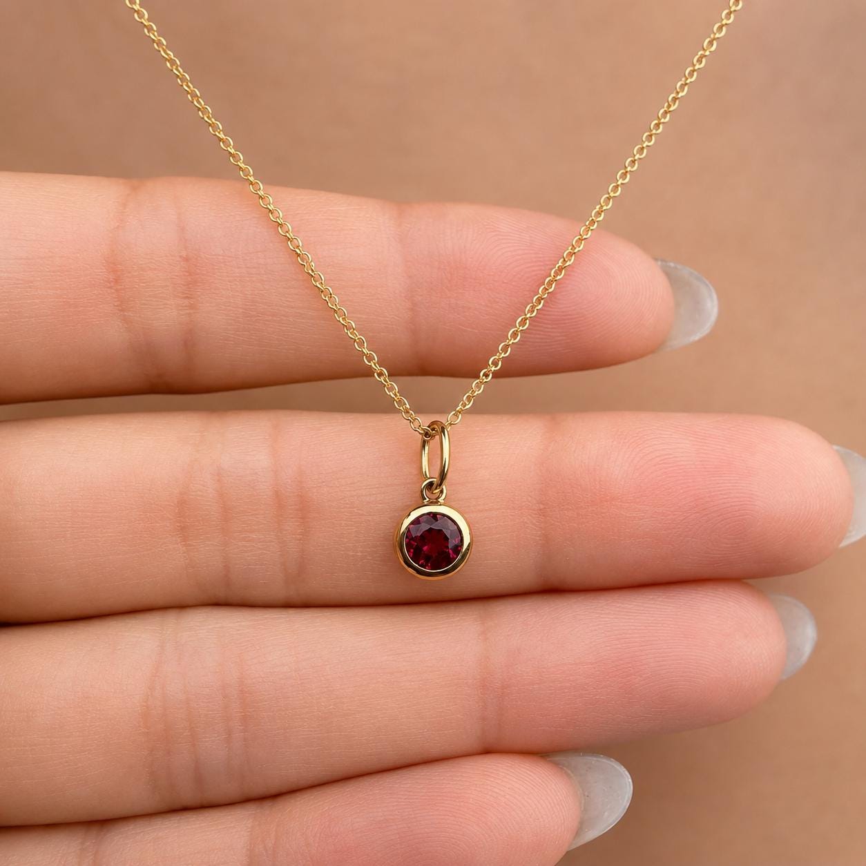 Rubellite Necklace, 14K Solid Gold Bezel Pendant, Genuine Pink Tourmaline Necklace, October Birthstone Gift, Dainty Necklace for Her