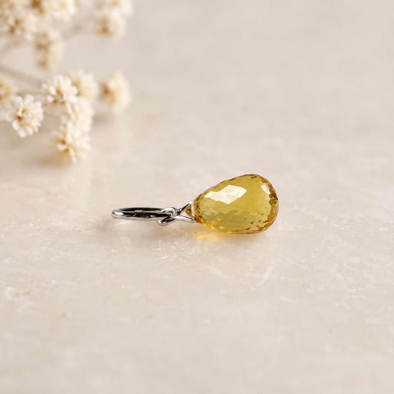 14K Solid White Gold Yellow Sapphire Necklace | Natural Yellow Sapphire Pendant | September Birthstone Necklace | Briolette Cut Pendant