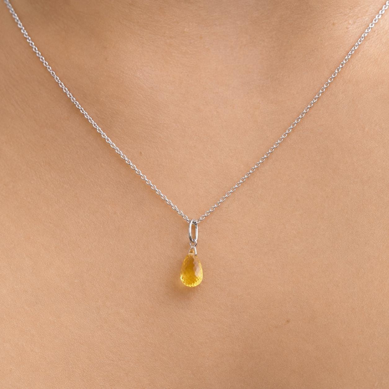 14K Solid White Gold Yellow Sapphire Necklace | Natural Yellow Sapphire Pendant | September Birthstone Necklace | Briolette Cut Pendant
