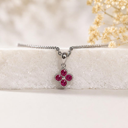 14K Solid Gold Genuine Ruby Clover Pendant (pendant only)