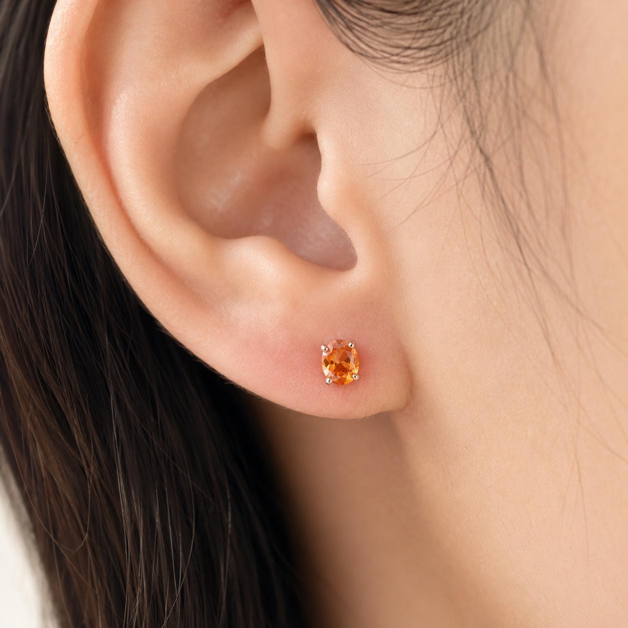 14K Solid Gold Genuine Orange Sapphire Oval Studs/Pair