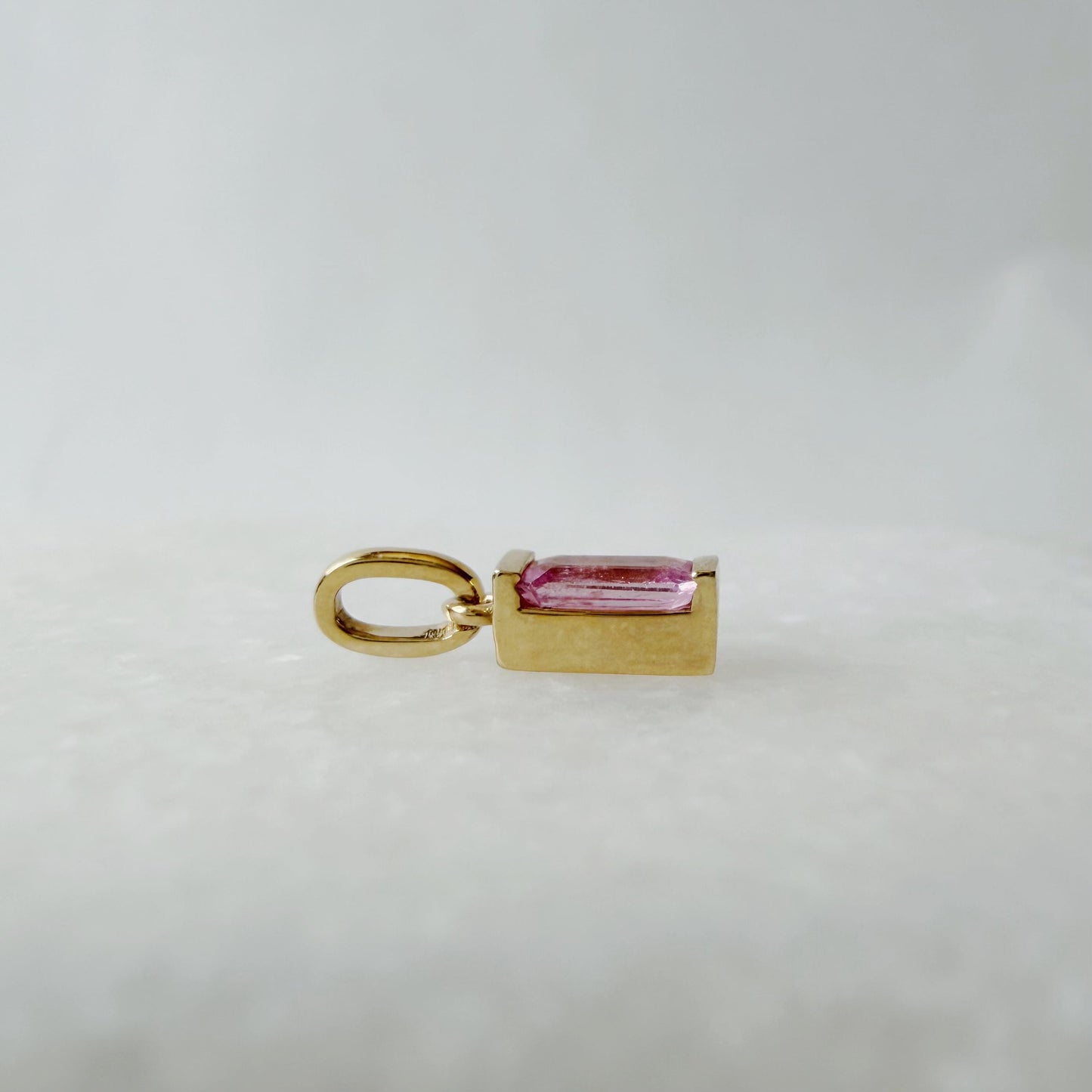 14K Solid Gold Genuine Pink Sapphire Baguette Necklace