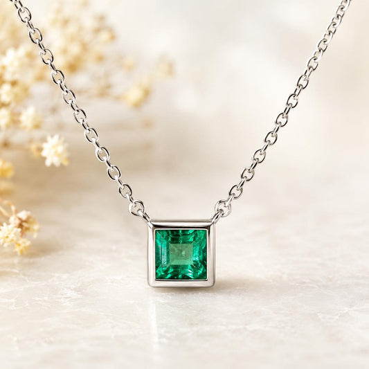 14K Solid Gold Natural 4mm Emerald Necklace | Genuine Emerald Pendant | May Birthstone Necklace | Minimalist Fine Jewelry Gift for Her