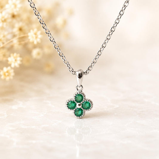 14K Solid Gold Natural Emerald Clover Pendant | Genuine Emerald Necklace Charm | Four Leaf Clover | May Birthstone Fine Jewelry Gift
