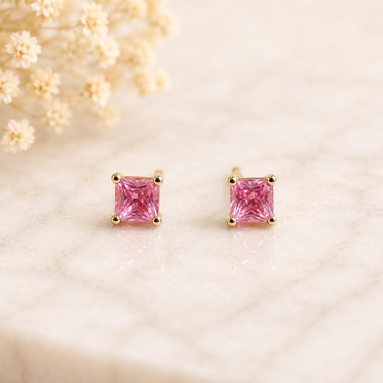 14K Solid Gold Natural Pink Sapphire Stud Earrings | Genuine Pink Sapphire Earrings | 3mm Dainty Studs | September Birthstone