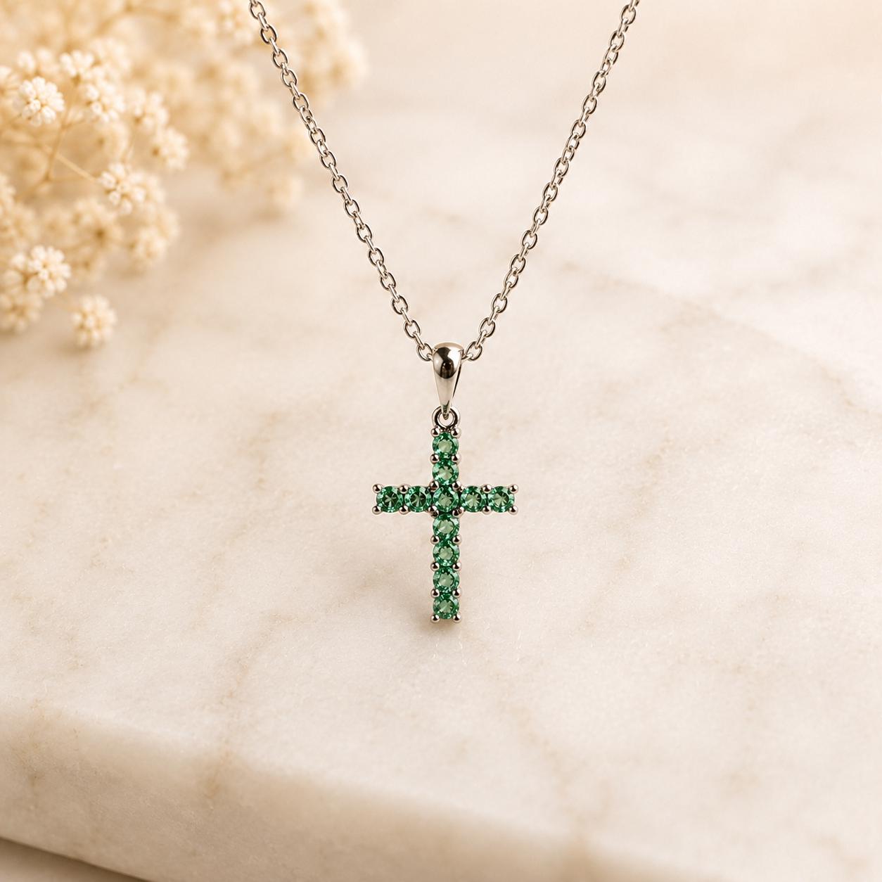 14K Solid Gold Genuine Emerald Cross Pendant (pendant only no chain)