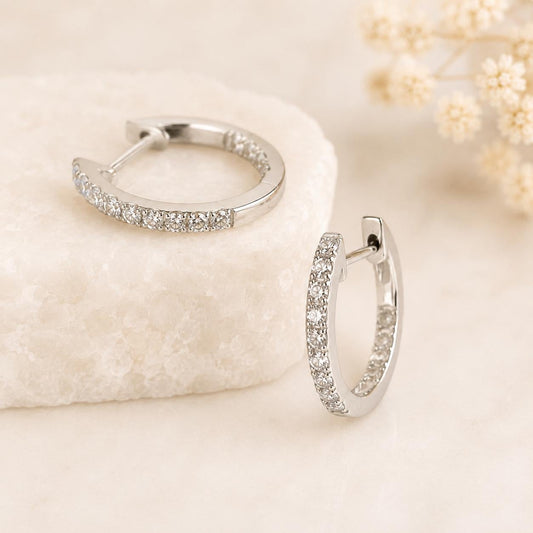 14K Solid Gold Diamond Hoop Earrings | Natural Diamond Hoops | Genuine Diamond Huggie Earrings | Everyday Luxury Gift for Her