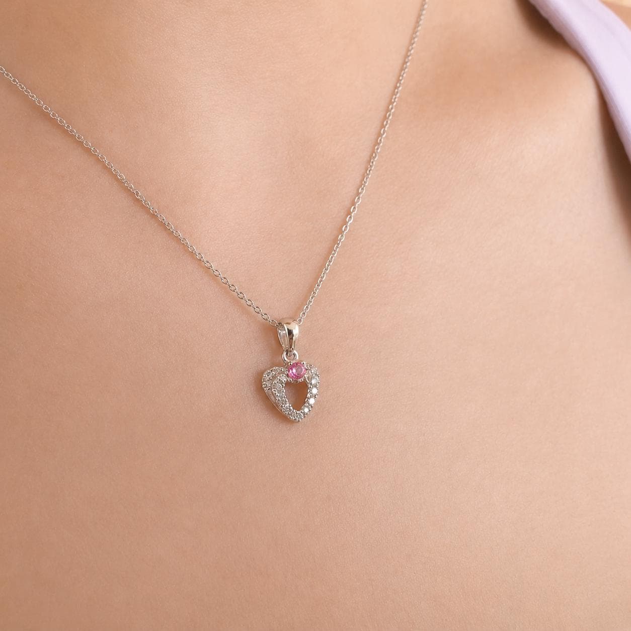 Ruby Diamond Heart Pendant, 18K White Gold Genuine Ruby Necklace Charm, Diamond Halo Heart, July Birthstone Gift for Her
