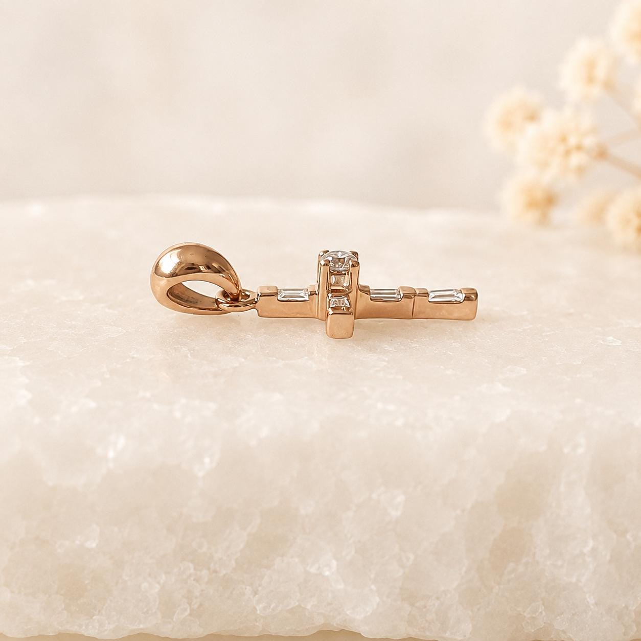14K Solid Gold Diamond Cross Pendant (pendant only)
