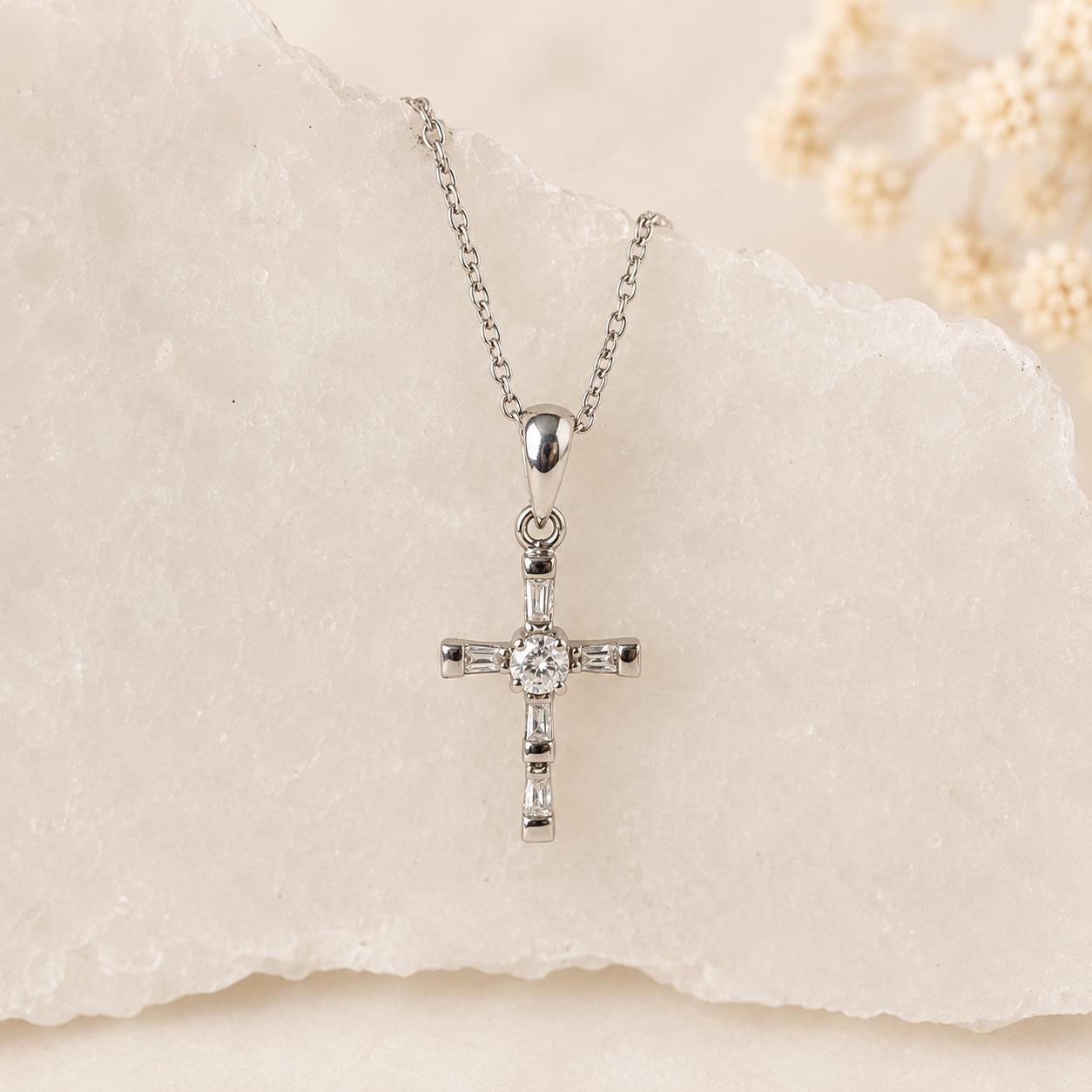 14K Solid Gold Diamond Cross Pendant (pendant only)