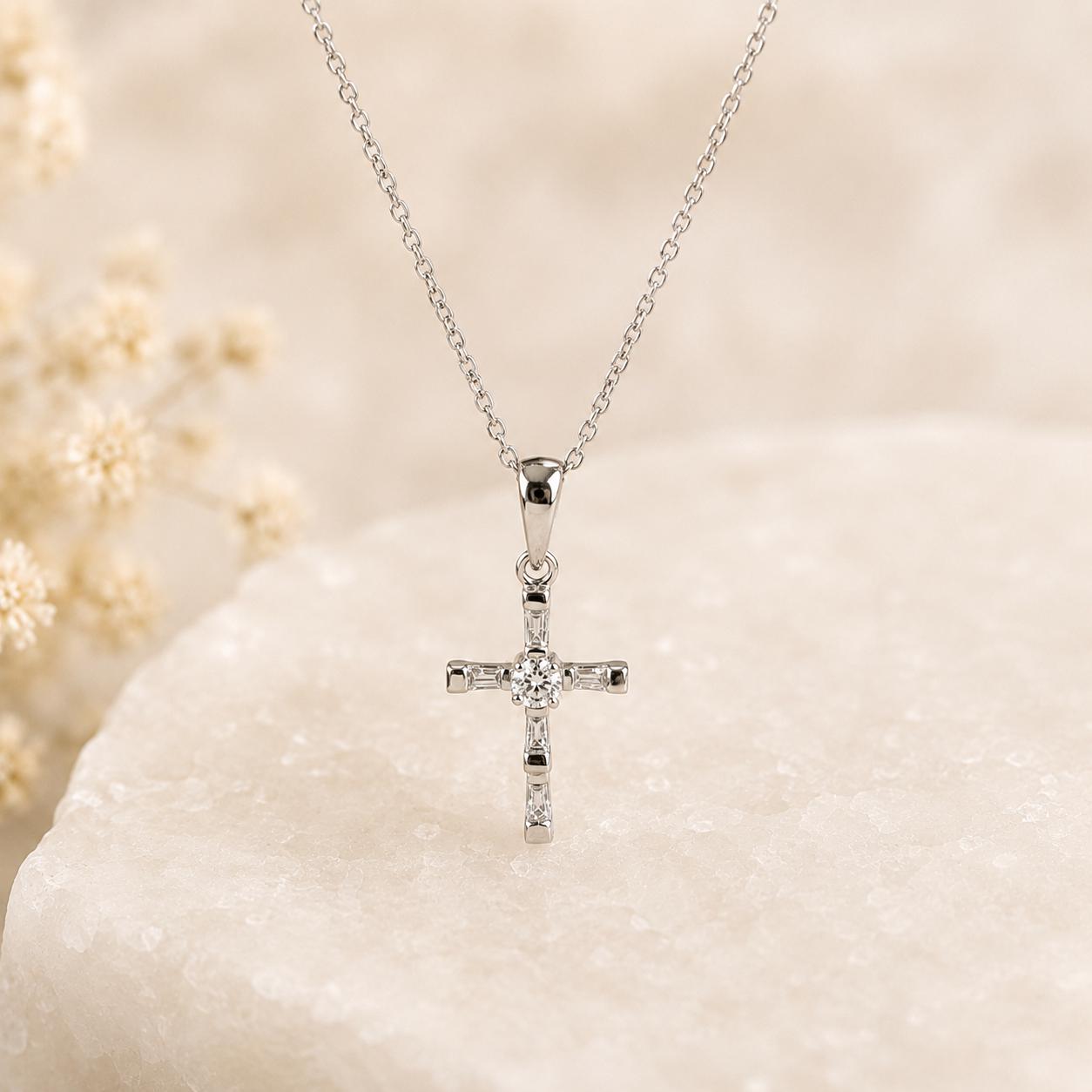 14K Solid Gold Diamond Cross Pendant (pendant only)