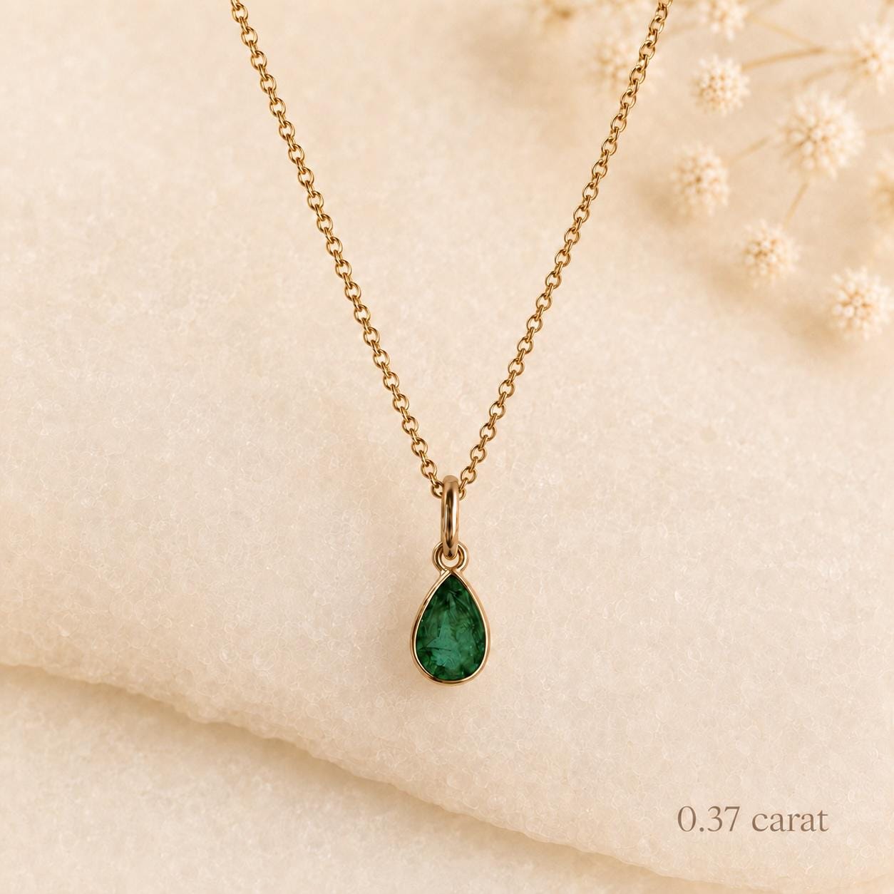 Natural Emerald Teardrop Necklace, 14K Gold Bezel Pendant, Genuine Pear Cut Emerald, May Birthstone Gift