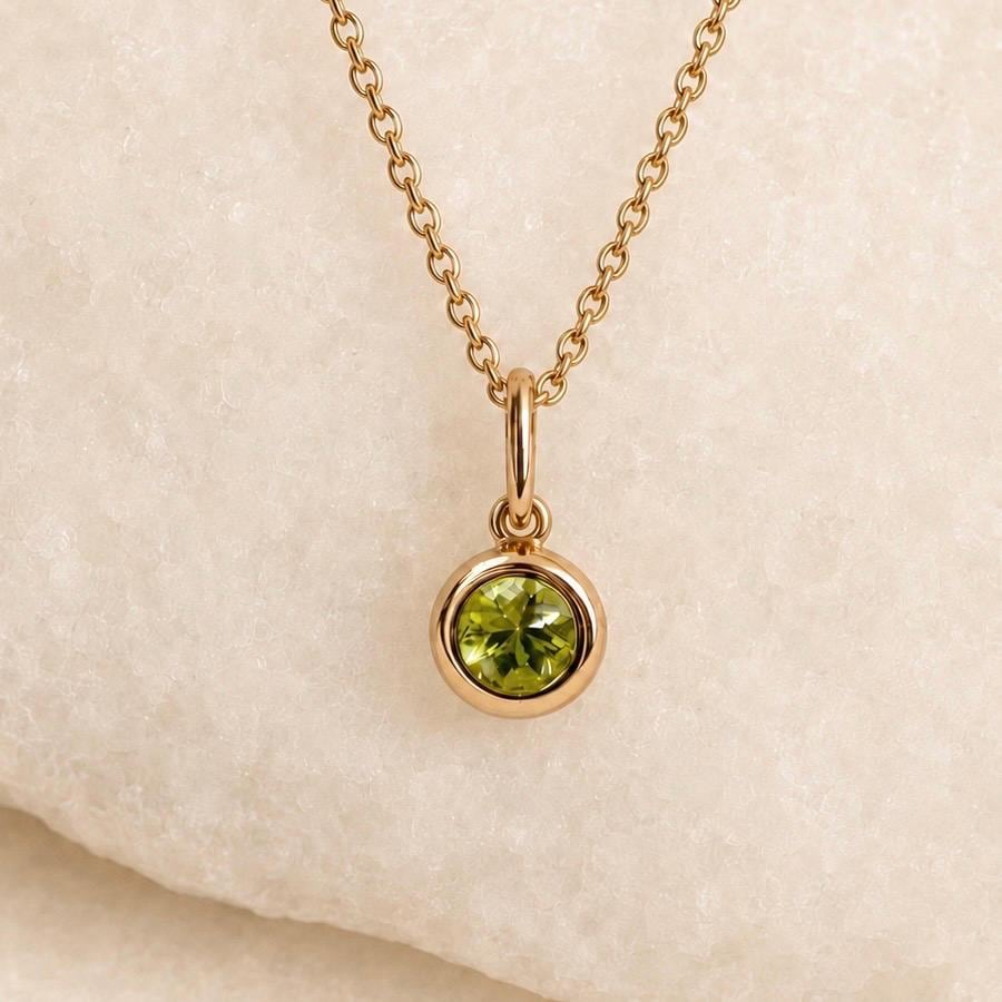 14K Solid Gold Genuine Bezel Peridot Pendant