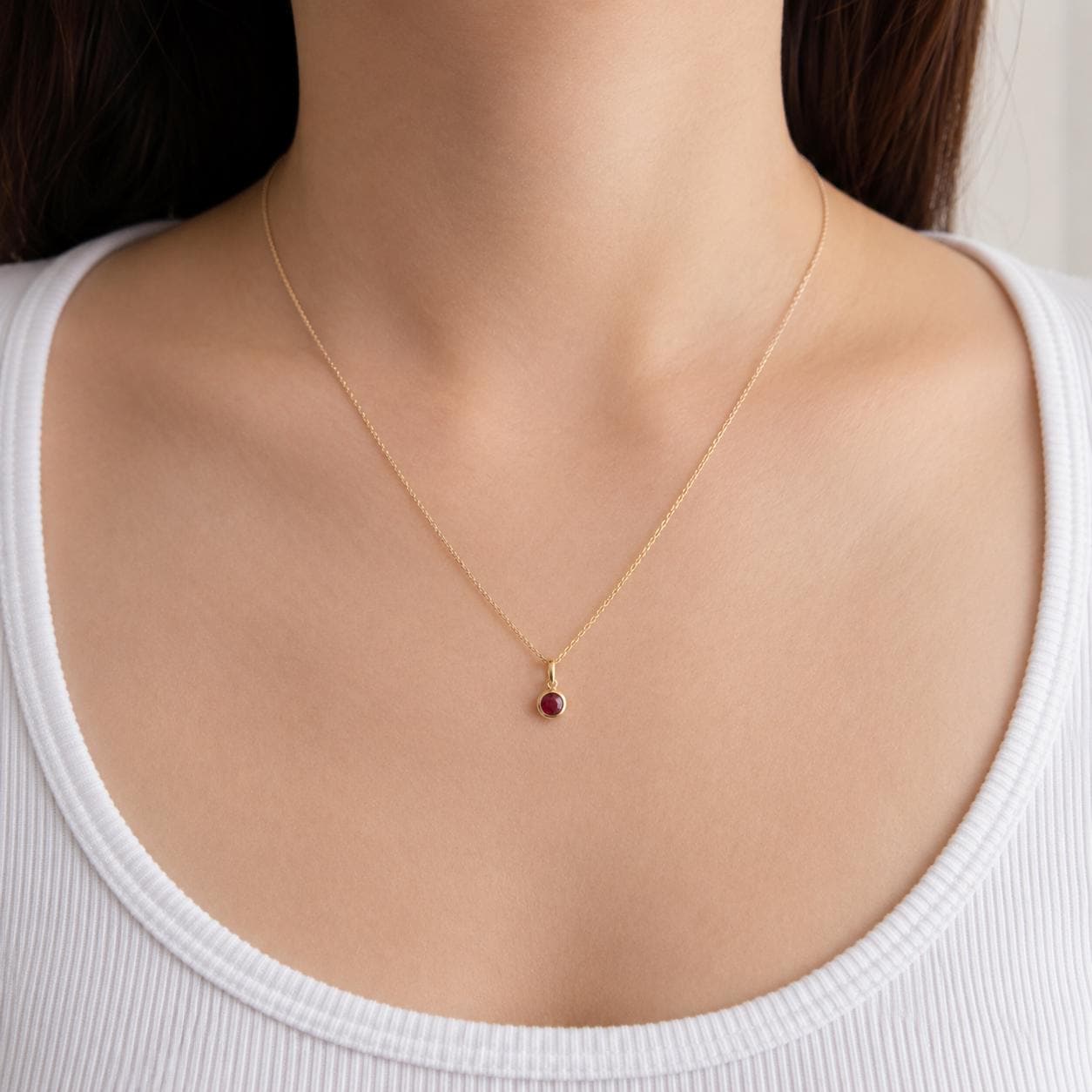 Rubellite Necklace, 14K Solid Gold Bezel Pendant, Genuine Pink Tourmaline Necklace, October Birthstone Gift, Dainty Necklace for Her