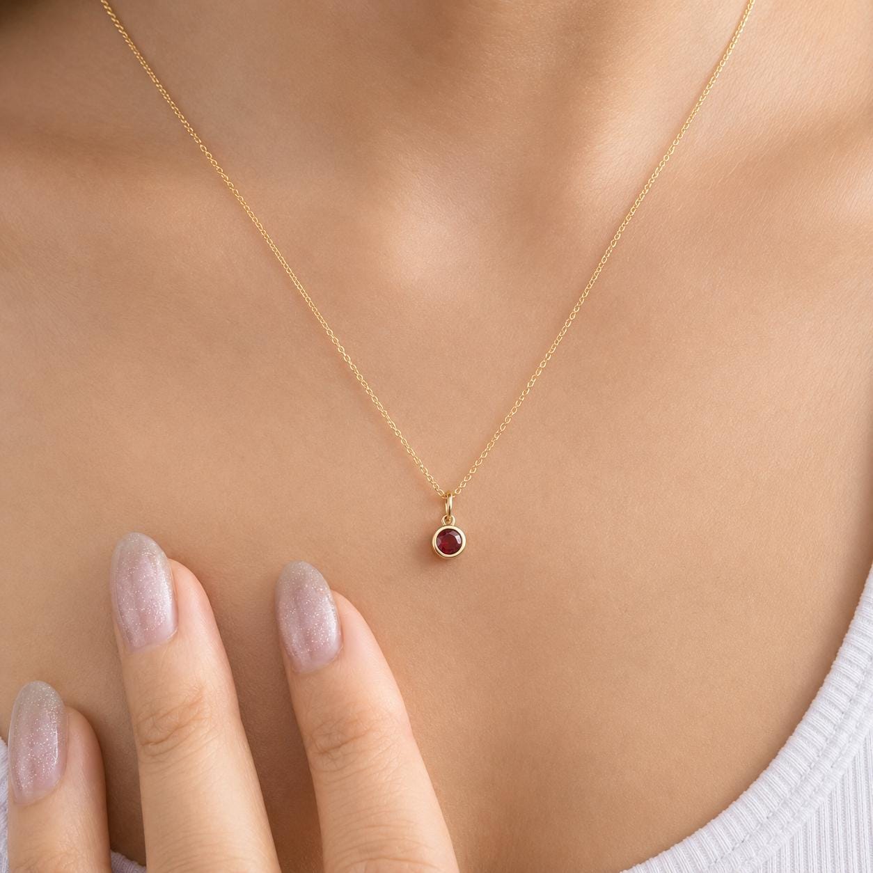 Rubellite Necklace, 14K Solid Gold Bezel Pendant, Genuine Pink Tourmaline Necklace, October Birthstone Gift, Dainty Necklace for Her
