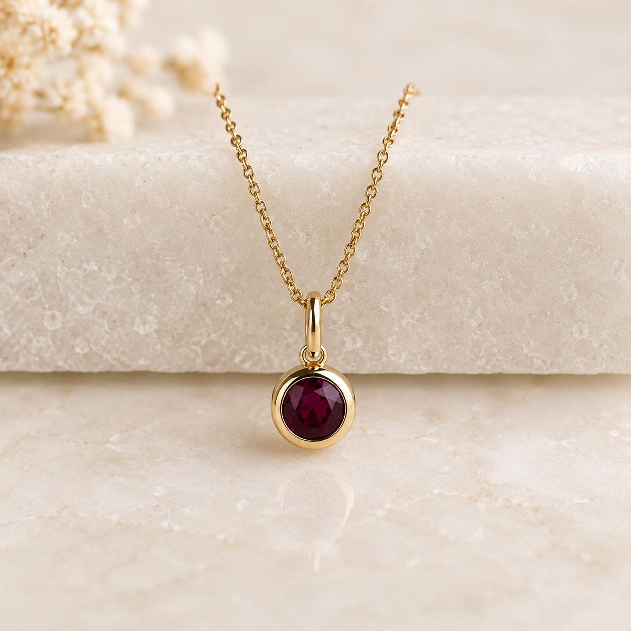 Rubellite Necklace, 14K Solid Gold Bezel Pendant, Genuine Pink Tourmaline Necklace, October Birthstone Gift, Dainty Necklace for Her
