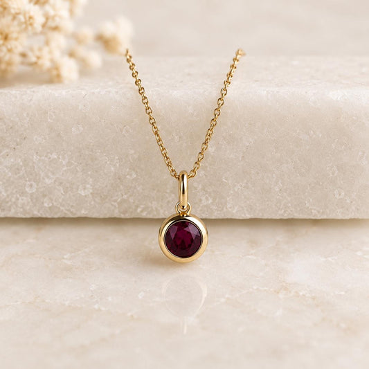 Rubellite Necklace, 14K Solid Gold Bezel Pendant, Genuine Pink Tourmaline Necklace, October Birthstone Gift, Dainty Necklace for Her