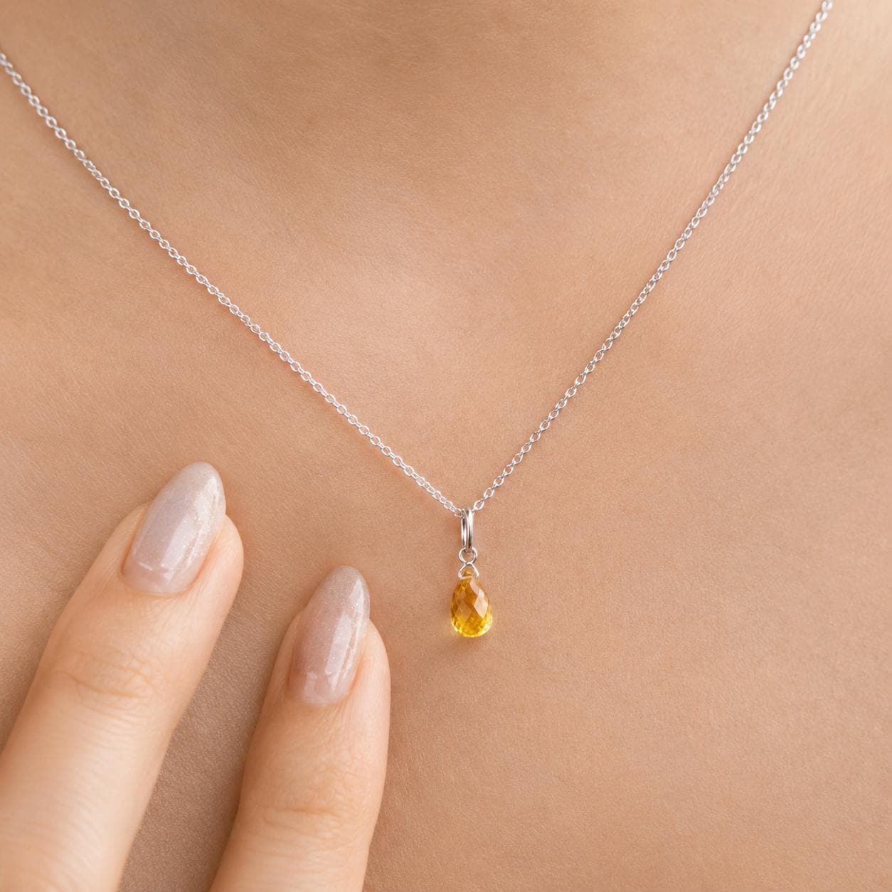 14K Solid White Gold Yellow Sapphire Necklace | Natural Yellow Sapphire Pendant | September Birthstone Necklace | Briolette Cut Pendant