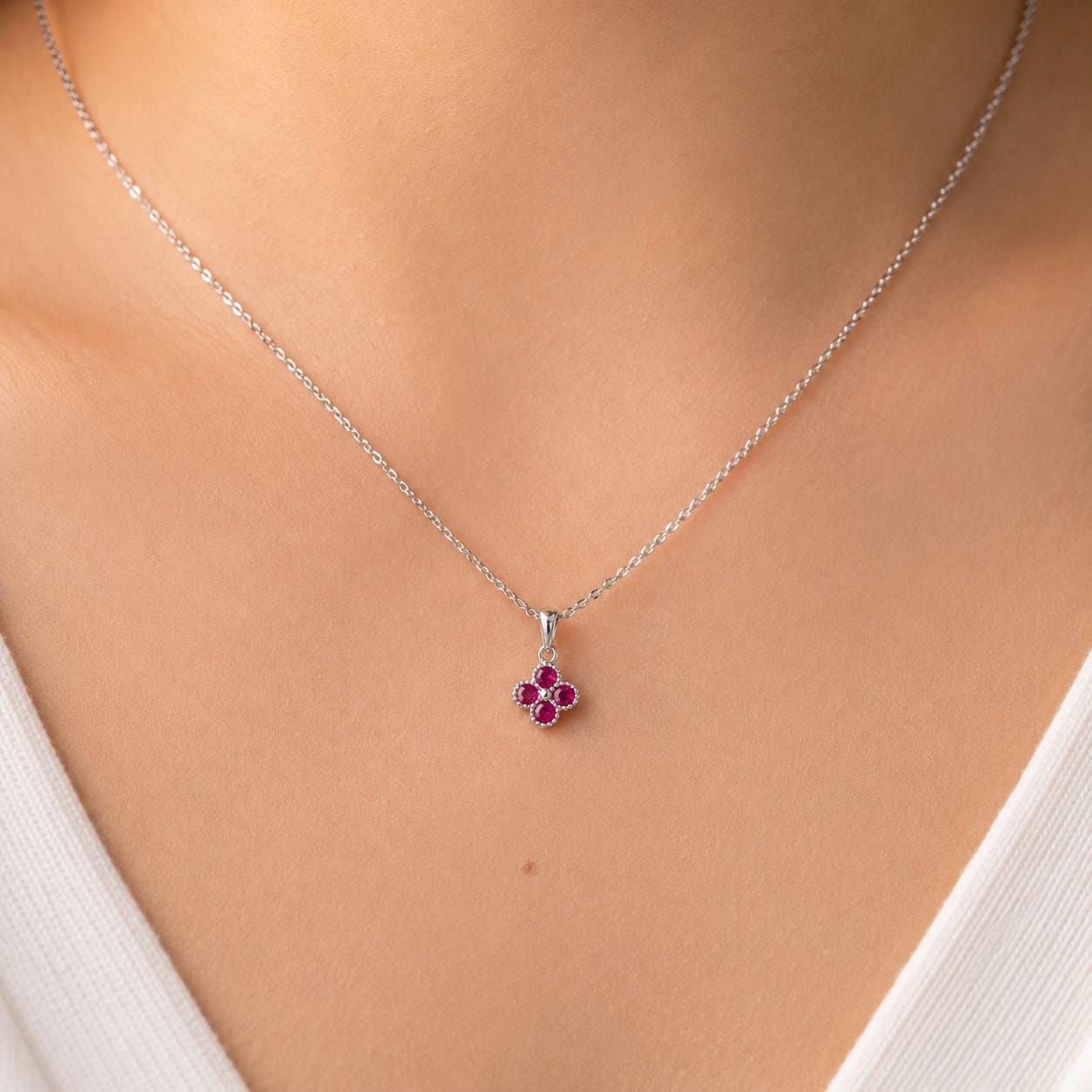 14K Solid Gold Genuine Ruby Clover Pendant (pendant only)