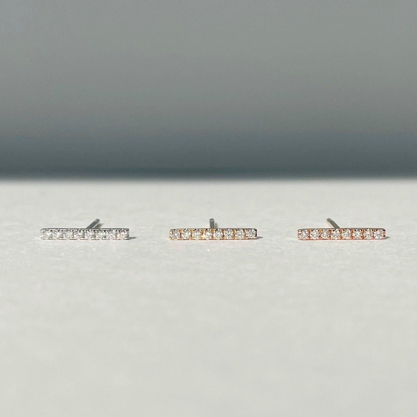 14K Solid Gold Bar Diamond Studs