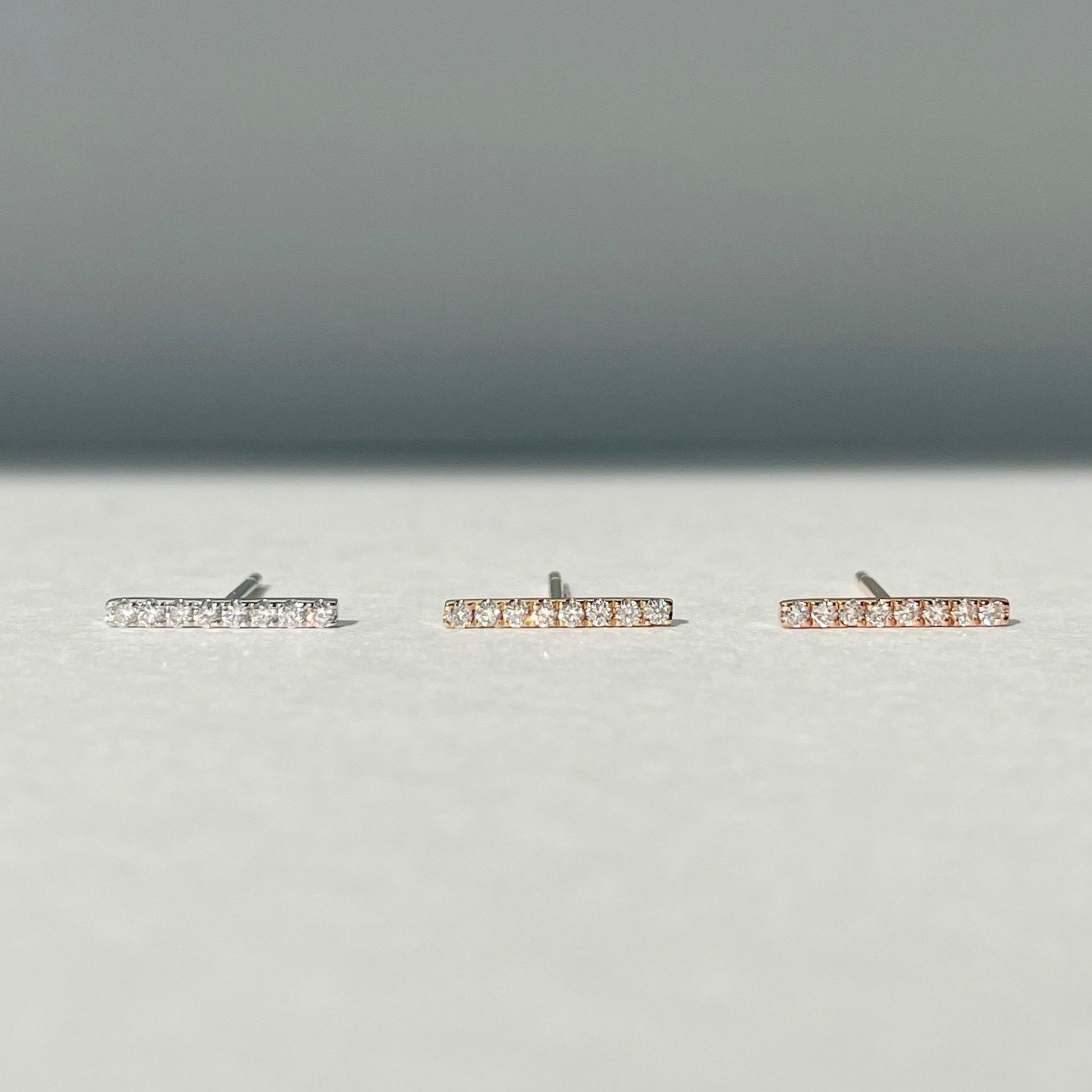 14K Solid Gold Bar Diamond Studs