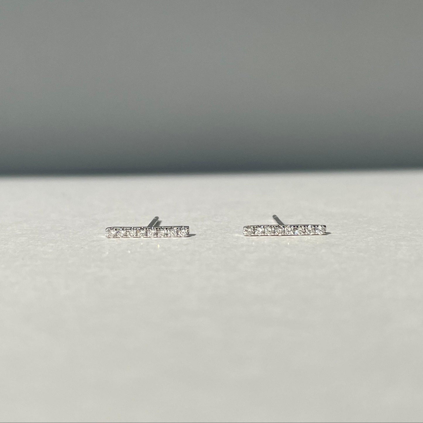 14K Solid Gold Bar Diamond Studs