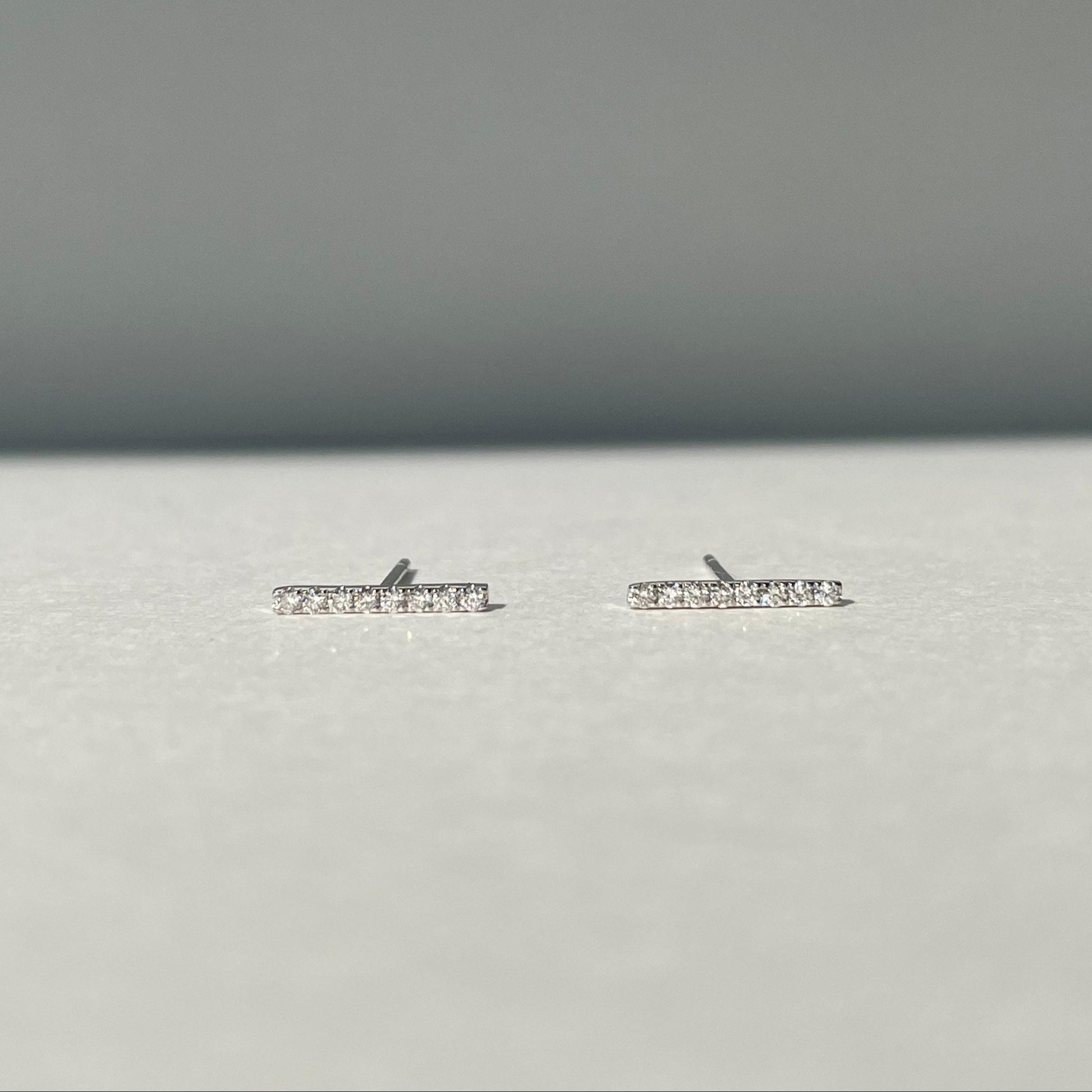 14K Solid Gold Bar Diamond Studs