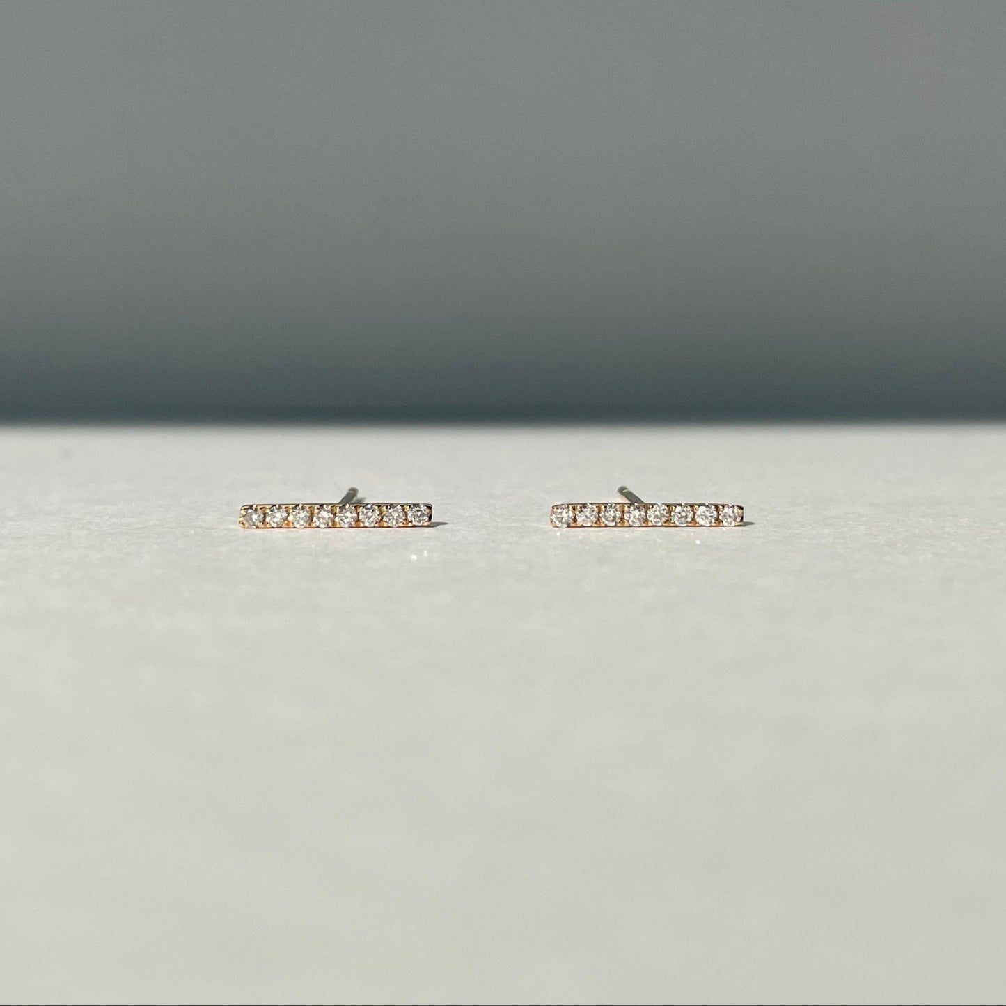 14K Solid Gold Bar Diamond Studs