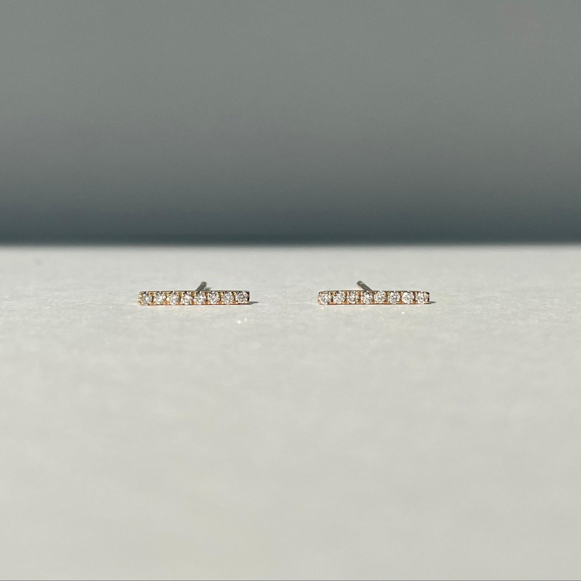 14K Solid Gold Bar Diamond Studs