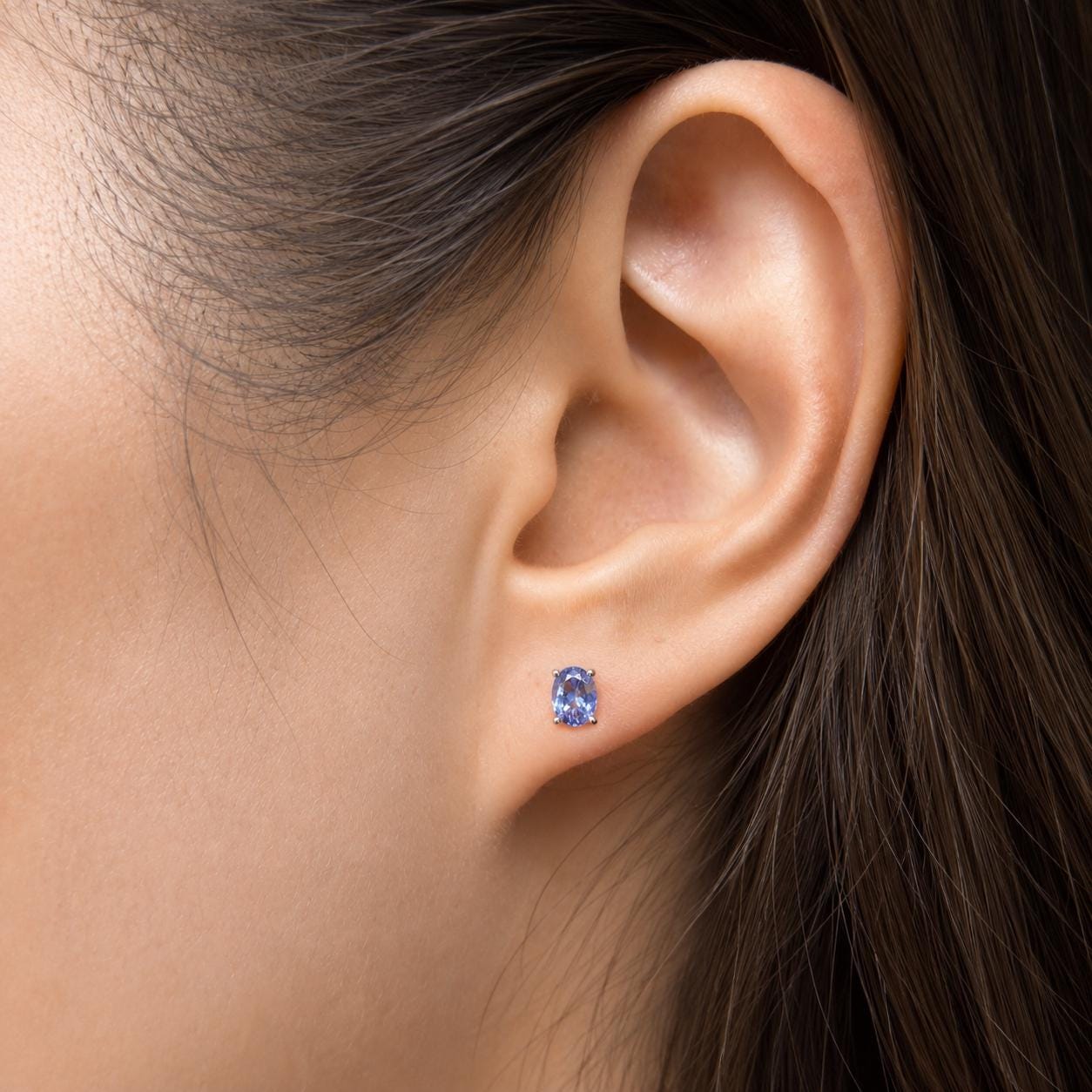 14K Solid Gold Genuine Tanzanite 3mm x 4mm Oval Studs/Pair