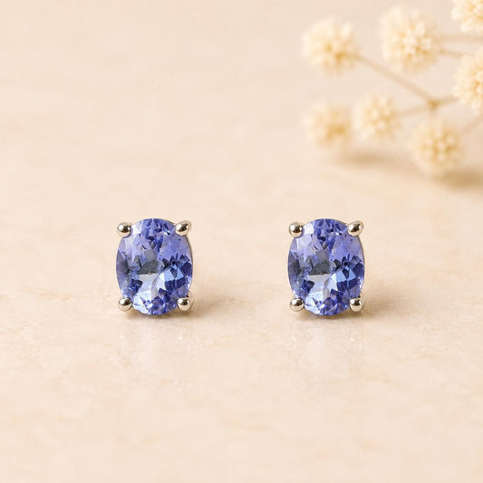 14K Solid Gold Genuine Tanzanite 3mm x 4mm Oval Studs/Pair
