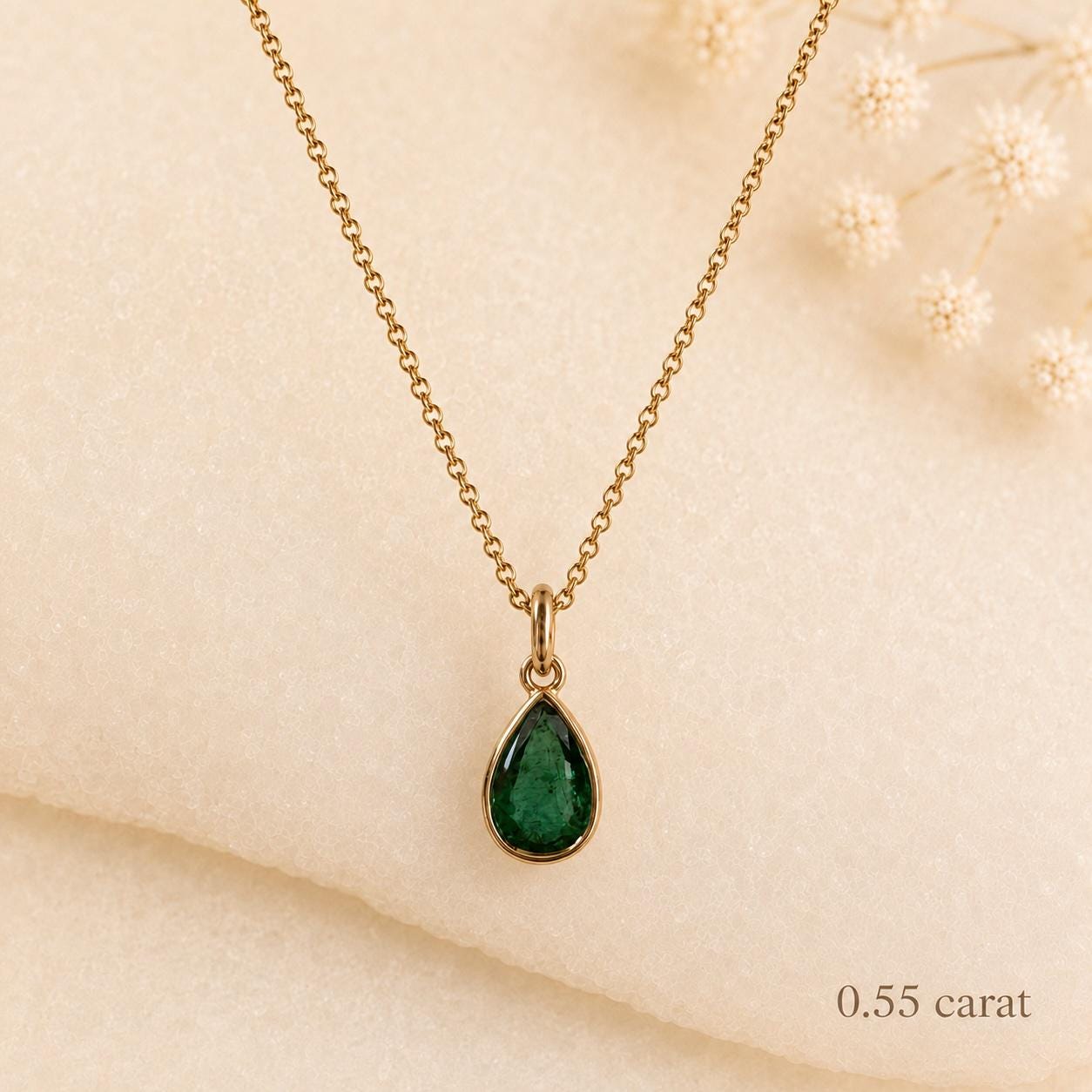 Natural Emerald Teardrop Necklace, 14K Gold Bezel Pendant, Genuine Pear Cut Emerald, May Birthstone Gift