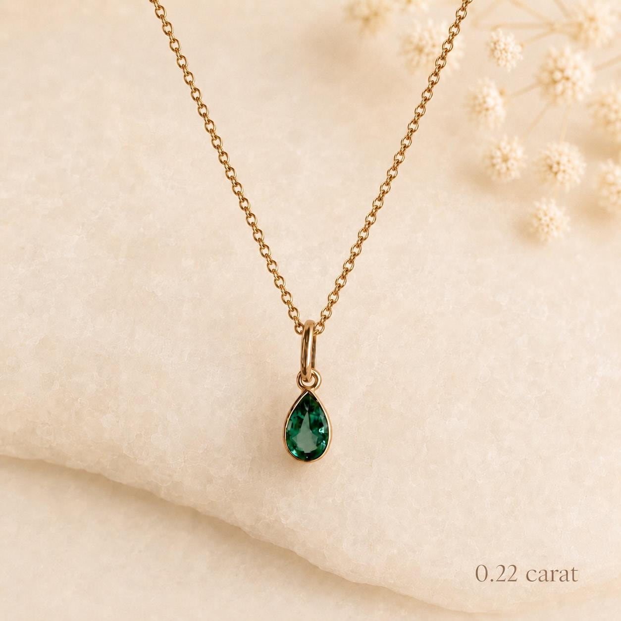 Natural Emerald Teardrop Necklace, 14K Gold Bezel Pendant, Genuine Pear Cut Emerald, May Birthstone Gift