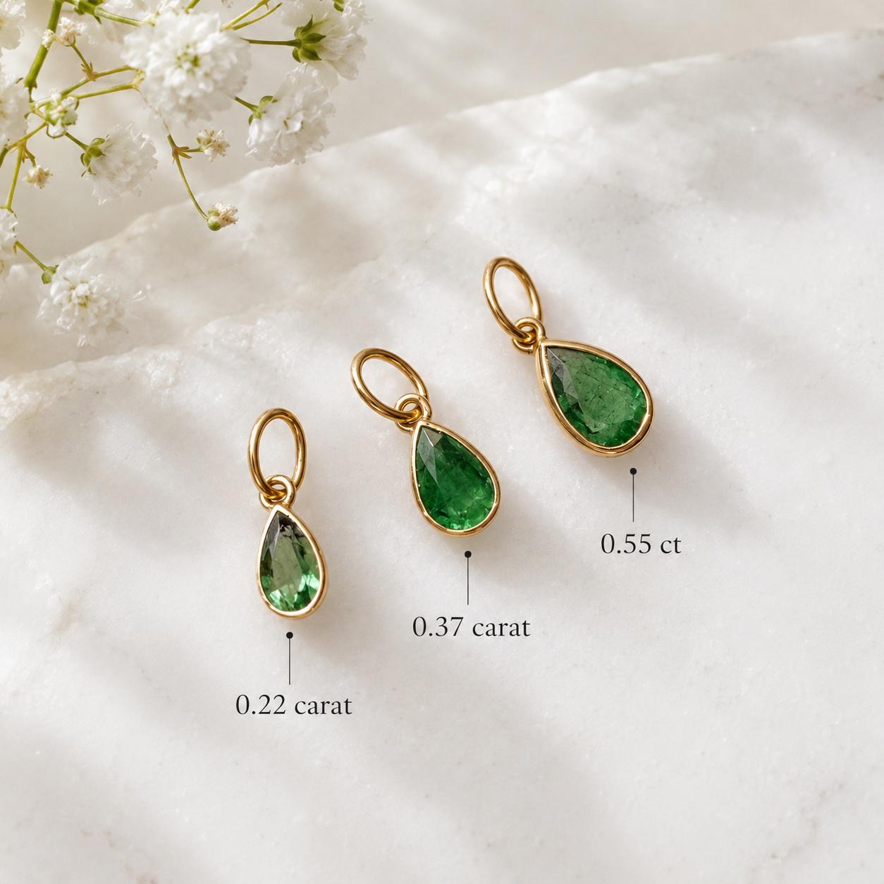Natural Emerald Teardrop Necklace, 14K Gold Bezel Pendant, Genuine Pear Cut Emerald, May Birthstone Gift