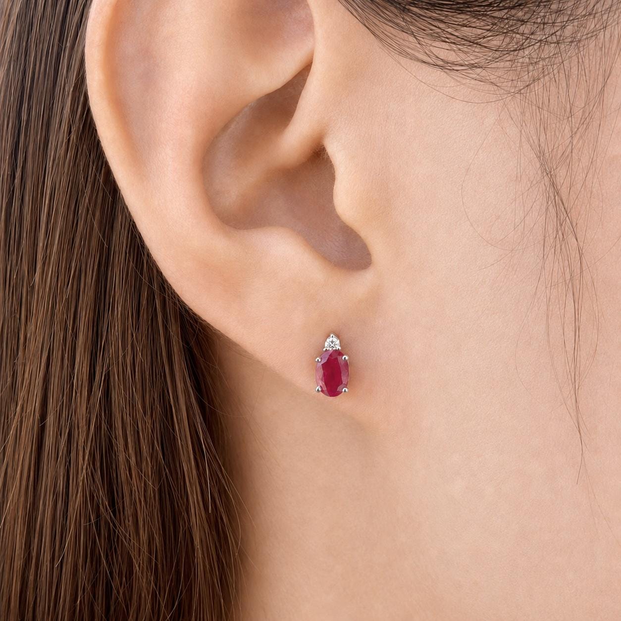14K Solid Gold Genuine Ruby and Diamond Studs (pair)